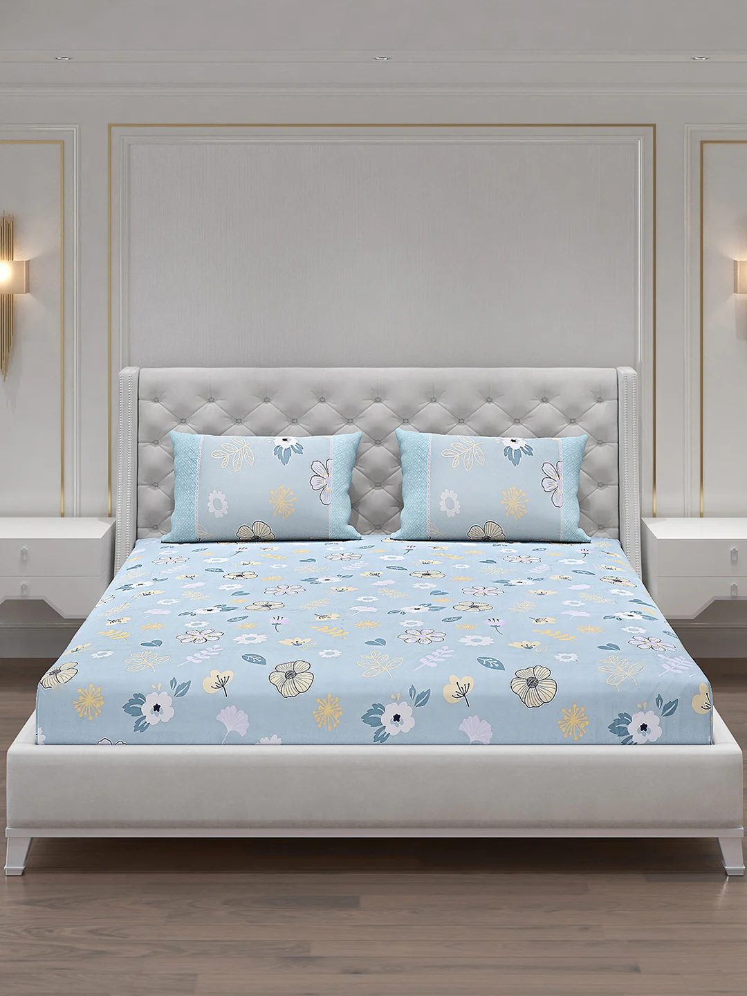 130 GSM Polyester Double Bed Bedsheet with 2 Pillow Covers - Image 3