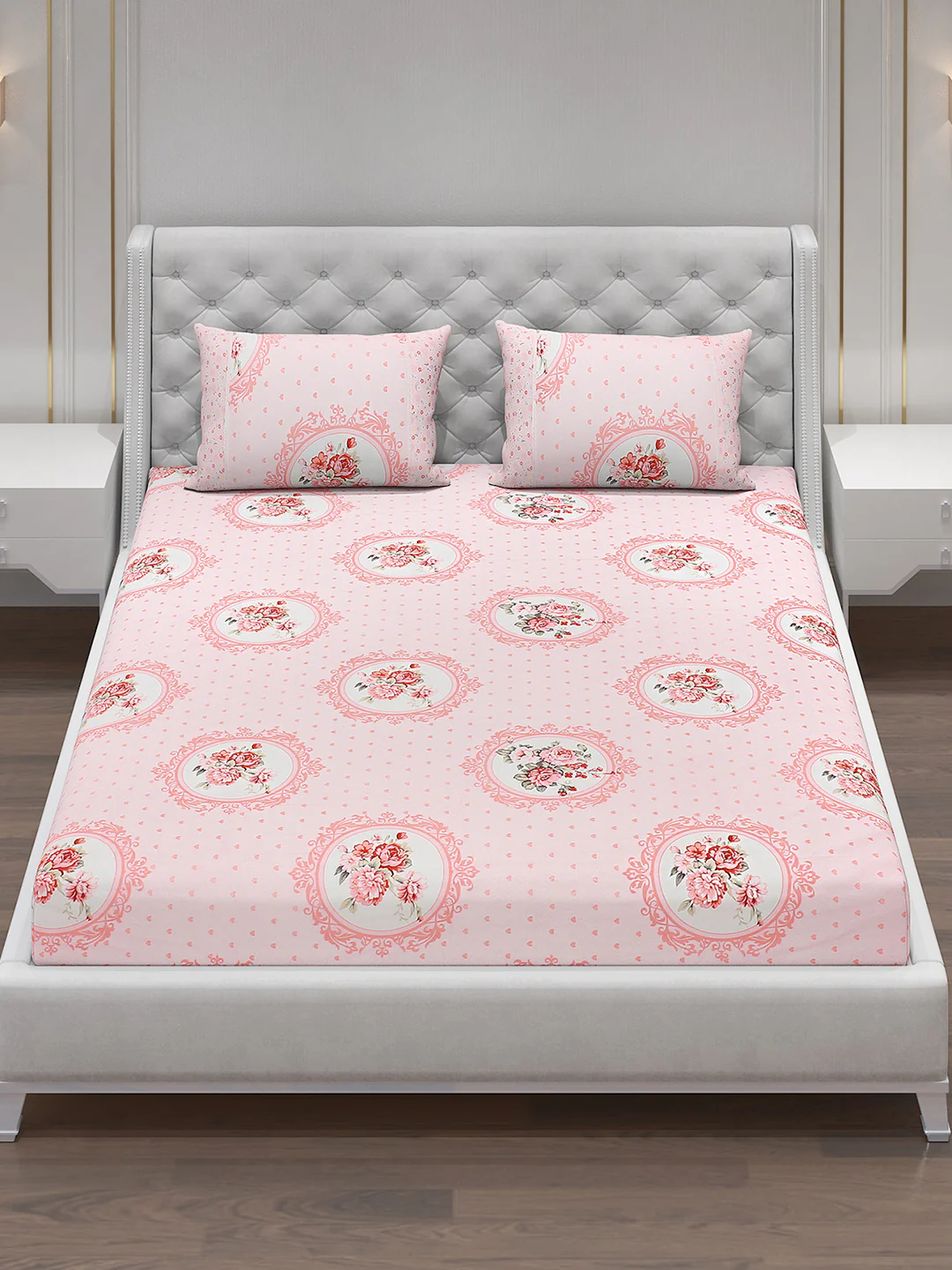 130 GSM Polyester Double Bed Bedsheet with 2 Pillow Covers - Image 2