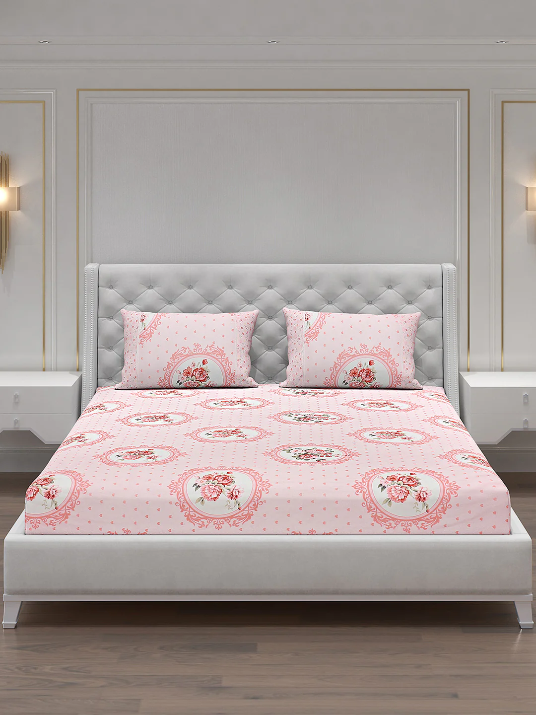 130 GSM Polyester Double Bed Bedsheet with 2 Pillow Covers - Image 3
