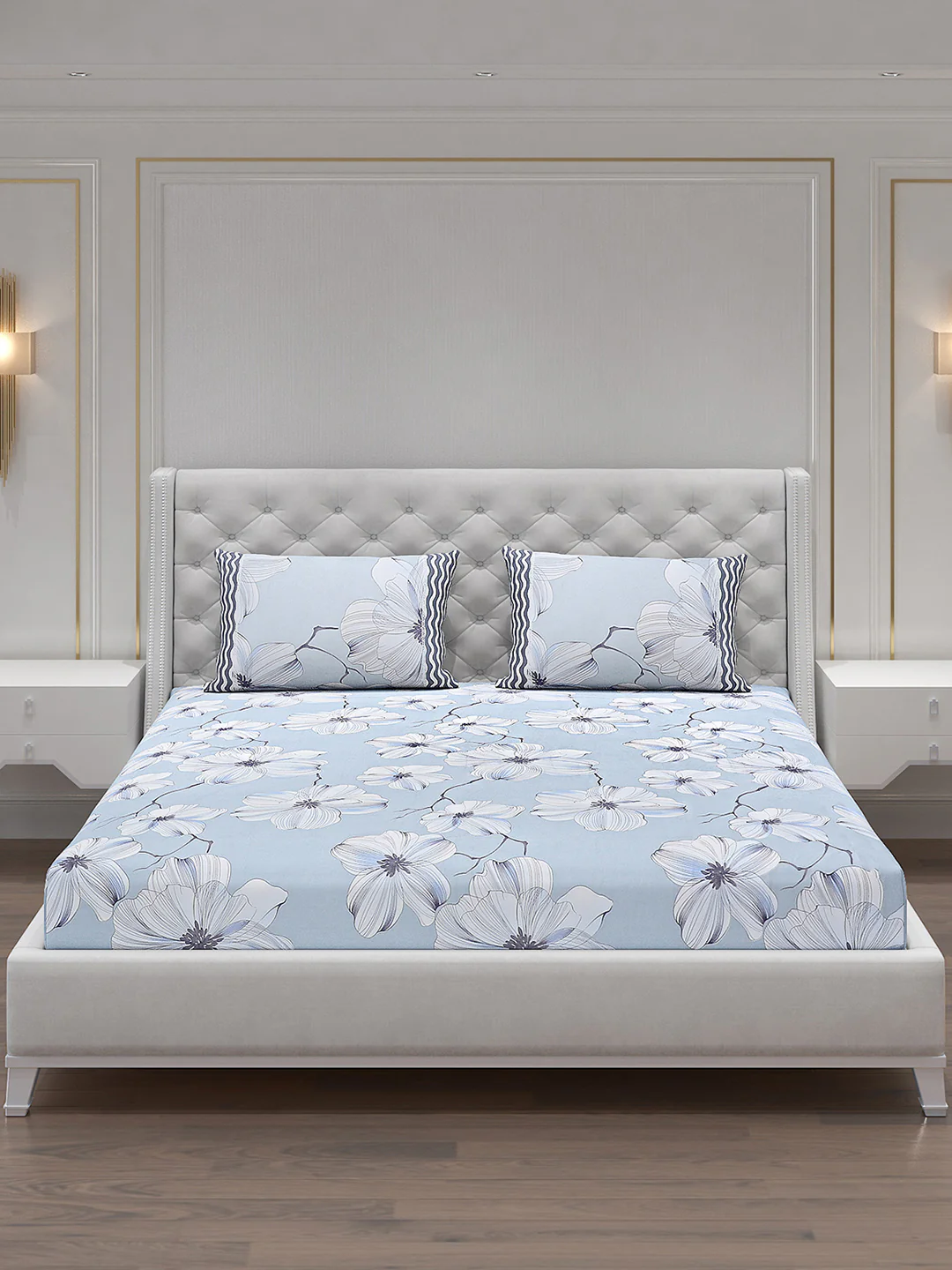 130 GSM Polyester Double Bed Bedsheet with 2 Pillow Covers - Image 3