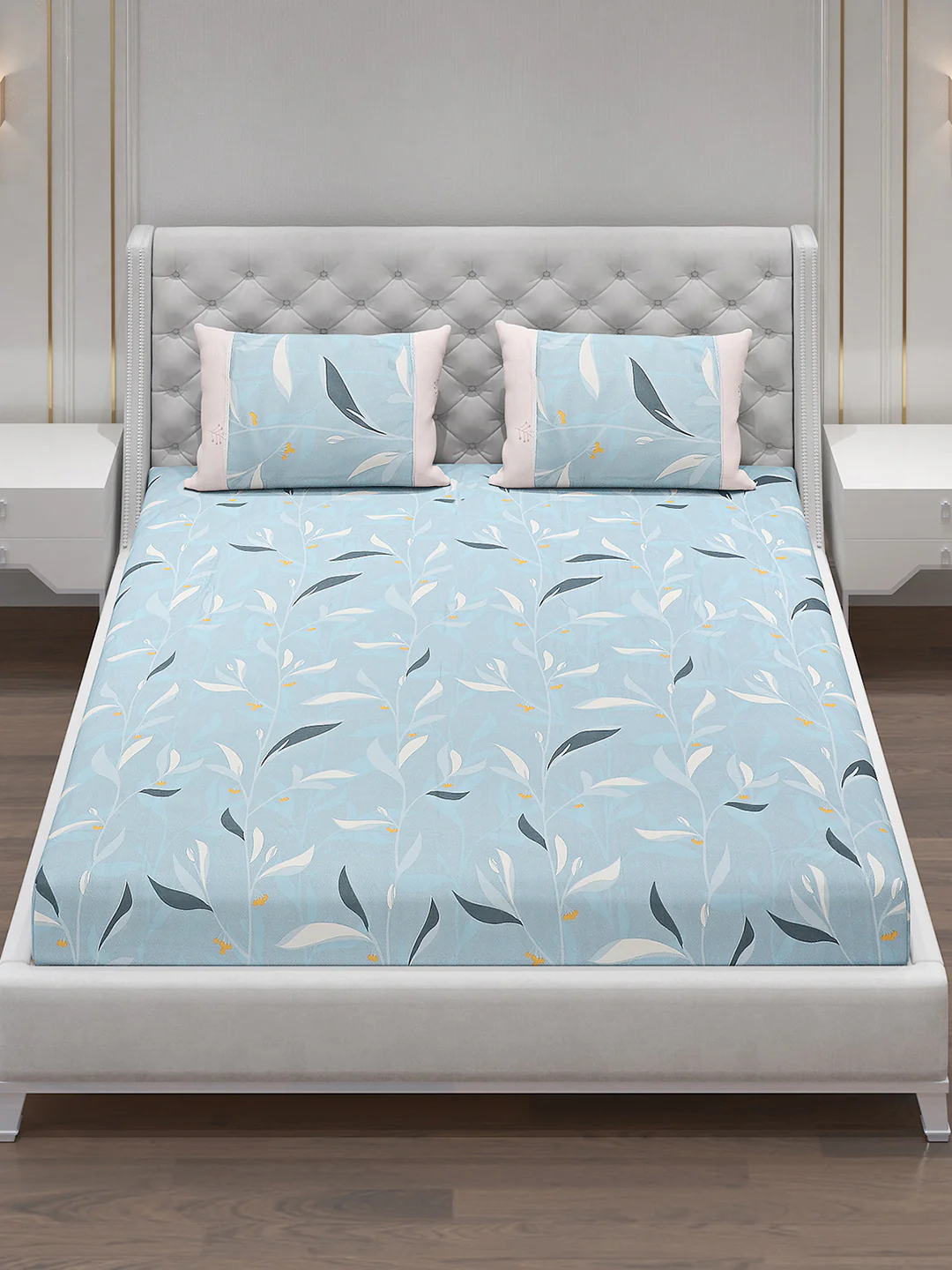 130 GSM Polyester Double Bed Bedsheet with 2 Pillow Covers - Image 2