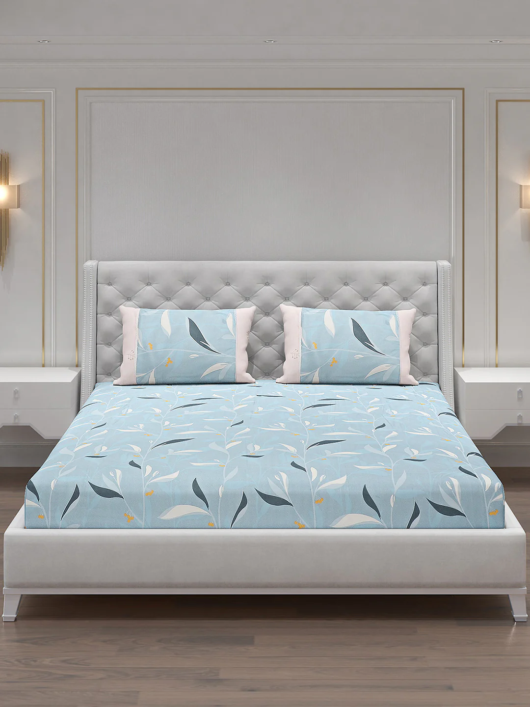 130 GSM Polyester Double Bed Bedsheet with 2 Pillow Covers - Image 3
