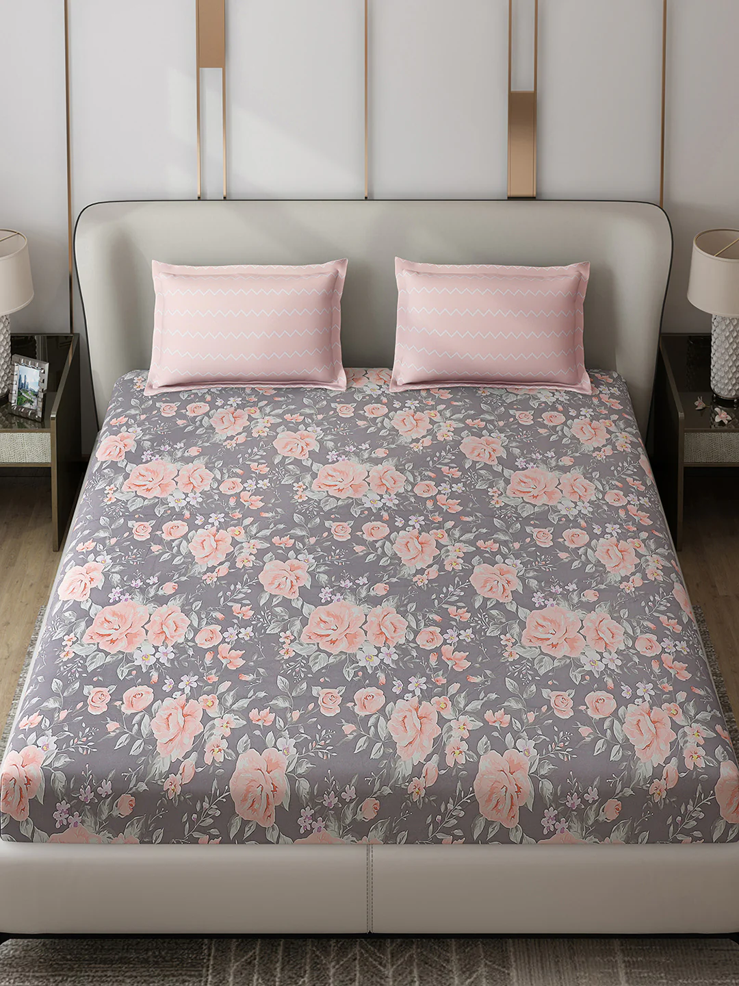 130 GSM Polyester Double Bed 1 Bedsheet with 2 Pillow Covers (Edmond) - Image 2