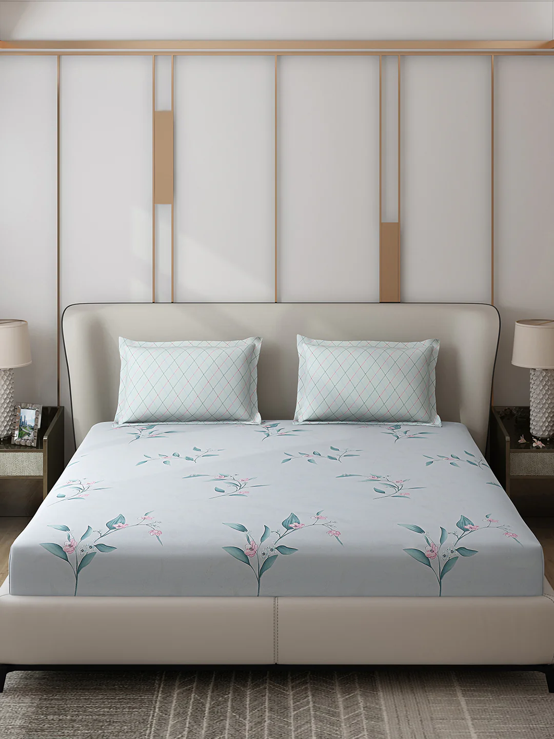 130 GSM Polyester Double Bed 1 Bedsheet with 2 Pillow Covers (Edmond) - Image 3
