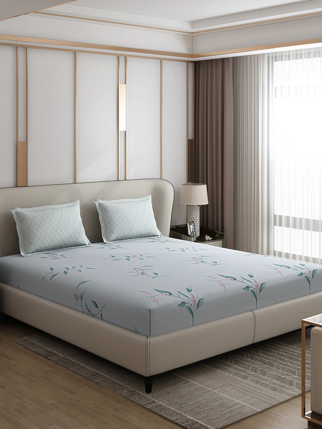 130 GSM Polyester Double Bed 1 Bedsheet with 2 Pillow Covers (Edmond) - Image 4