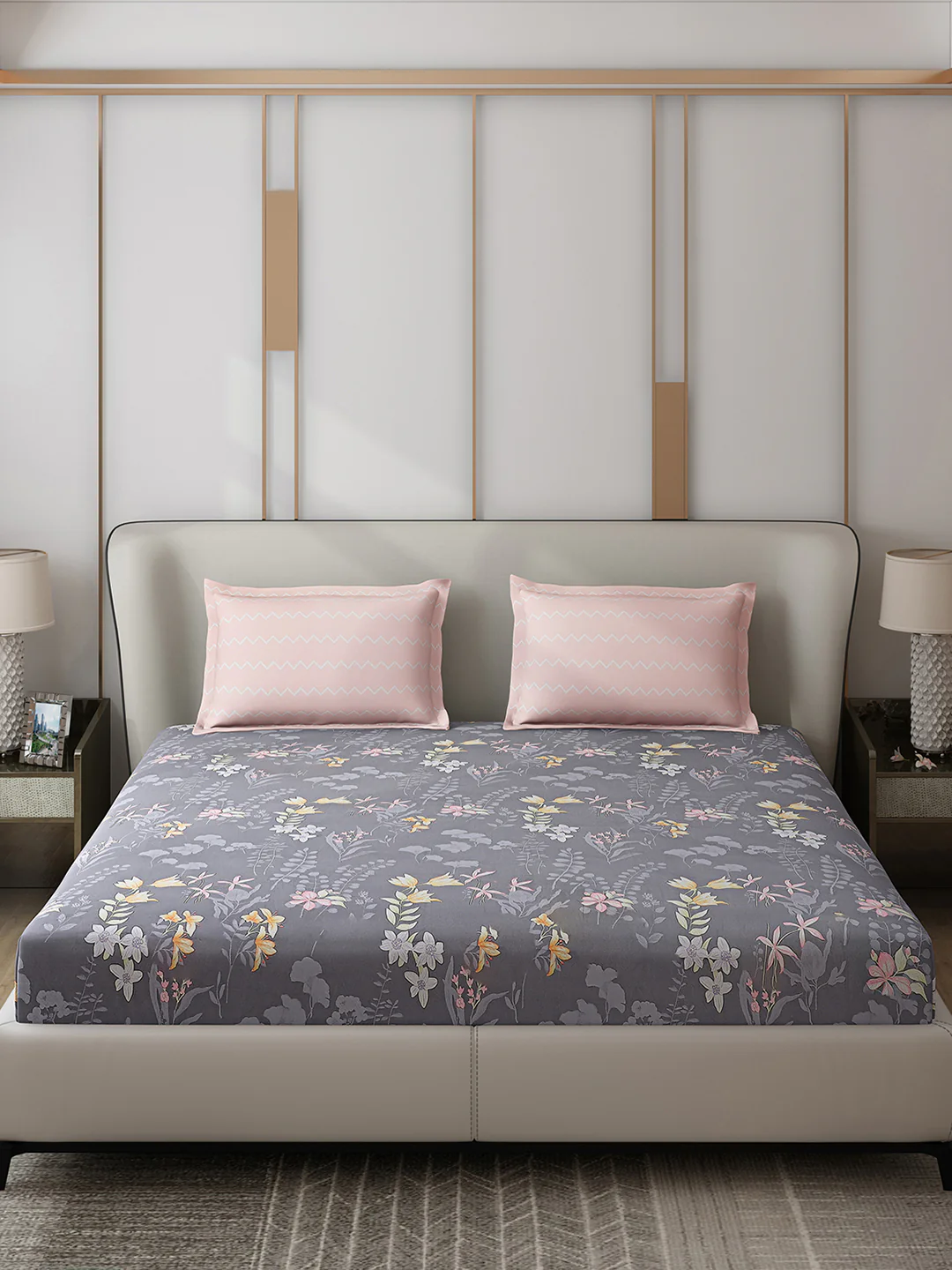 130 GSM Polyester Double Bed 1 Bedsheet with 2 Pillow Covers (Edmond) - Image 3