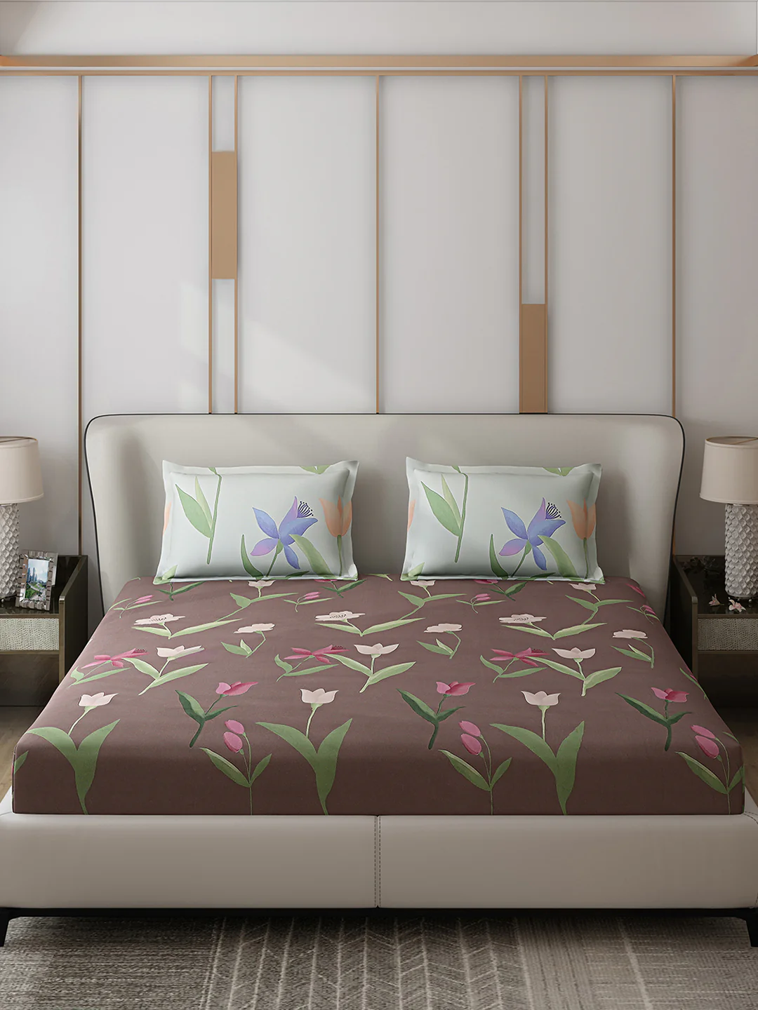 130 GSM Polyester Double Bed 1 Bedsheet with 2 Pillow Covers (Edmond) - Image 3