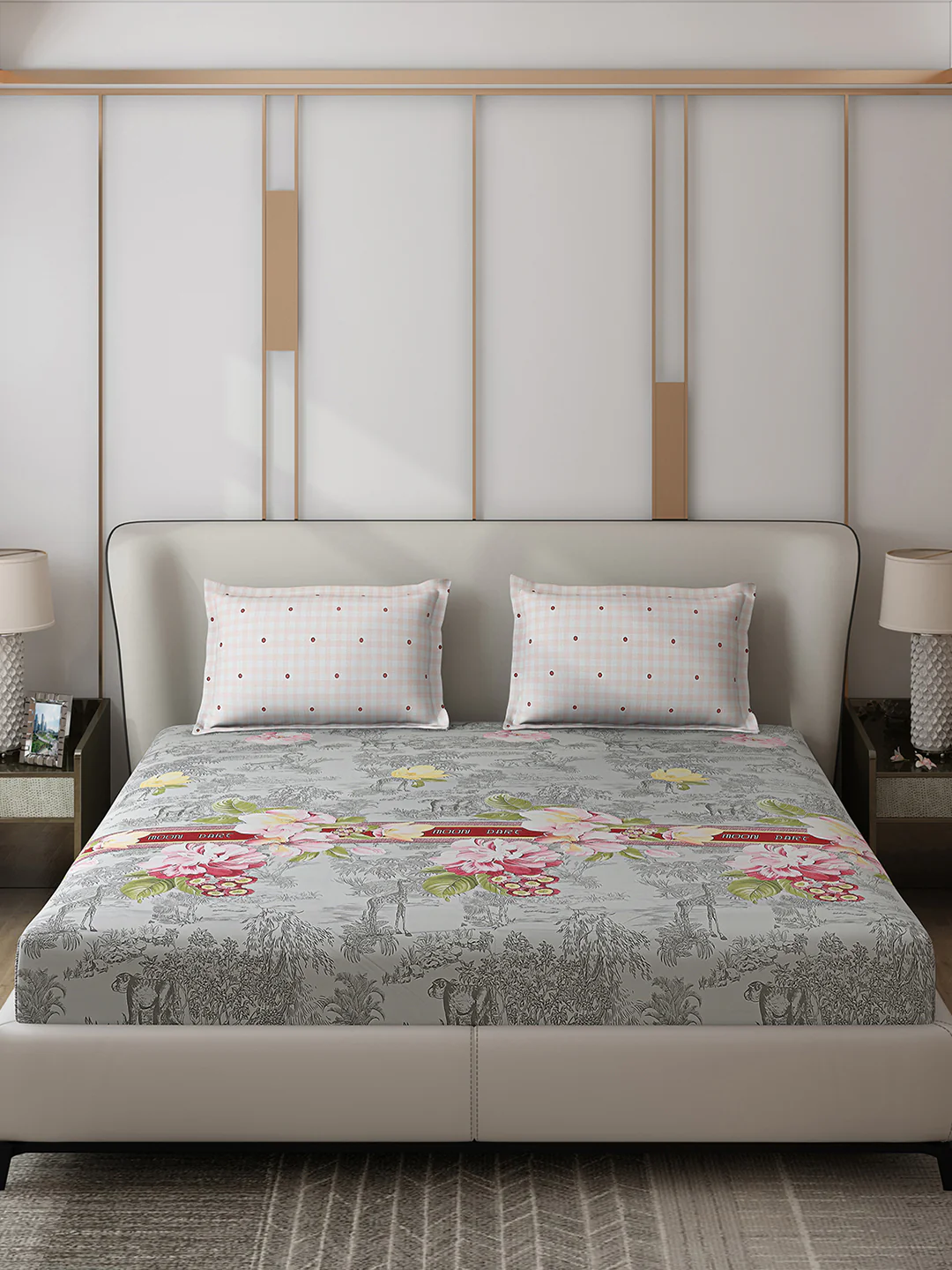 130 GSM Polyester Double Bed 1 Bedsheet with 2 Pillow Covers (Edmond) - Image 3