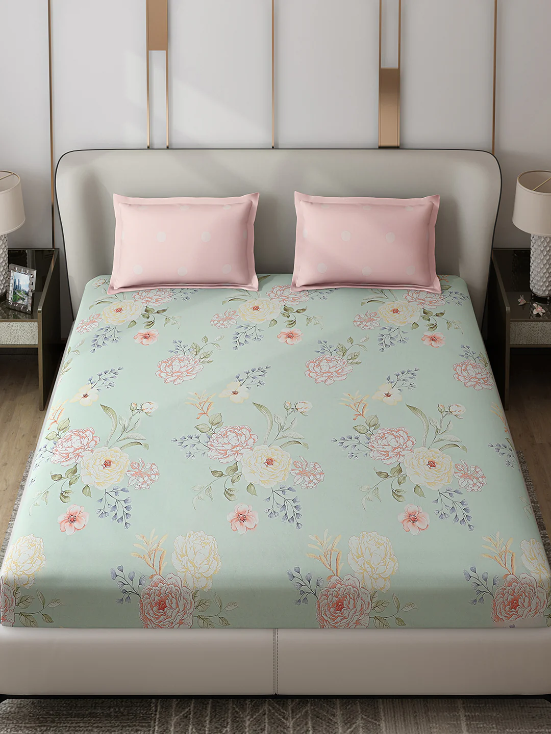 130 GSM Polyester Double Bed 1 Bedsheet with 2 Pillow Covers (Edmond) - Image 2