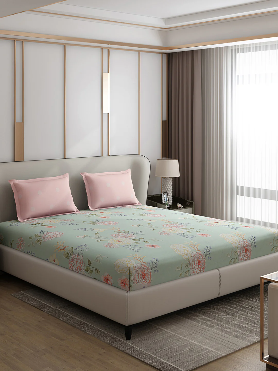 130 GSM Polyester Double Bed 1 Bedsheet with 2 Pillow Covers (Edmond) - Image 4