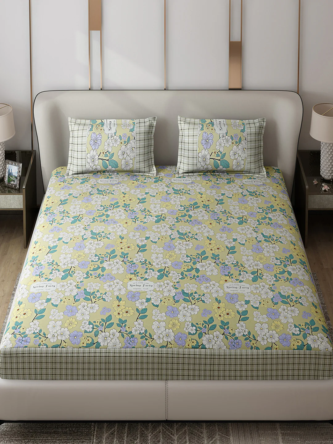 130 GSM Polyester Double Bed 1 Bedsheet with 2 Pillow Covers (Essence) - Image 2