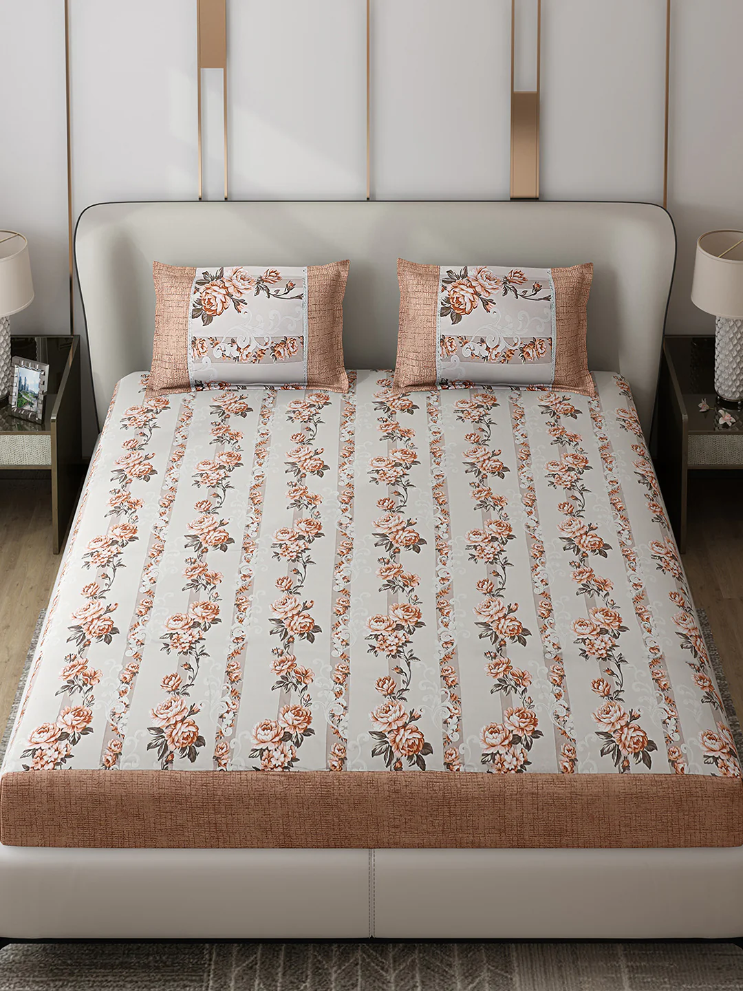 130 GSM Polyester Double Bed 1 Bedsheet with 2 Pillow Covers (Essence) - Image 2