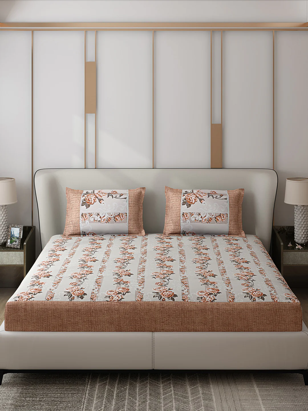 130 GSM Polyester Double Bed 1 Bedsheet with 2 Pillow Covers (Essence) - Image 3