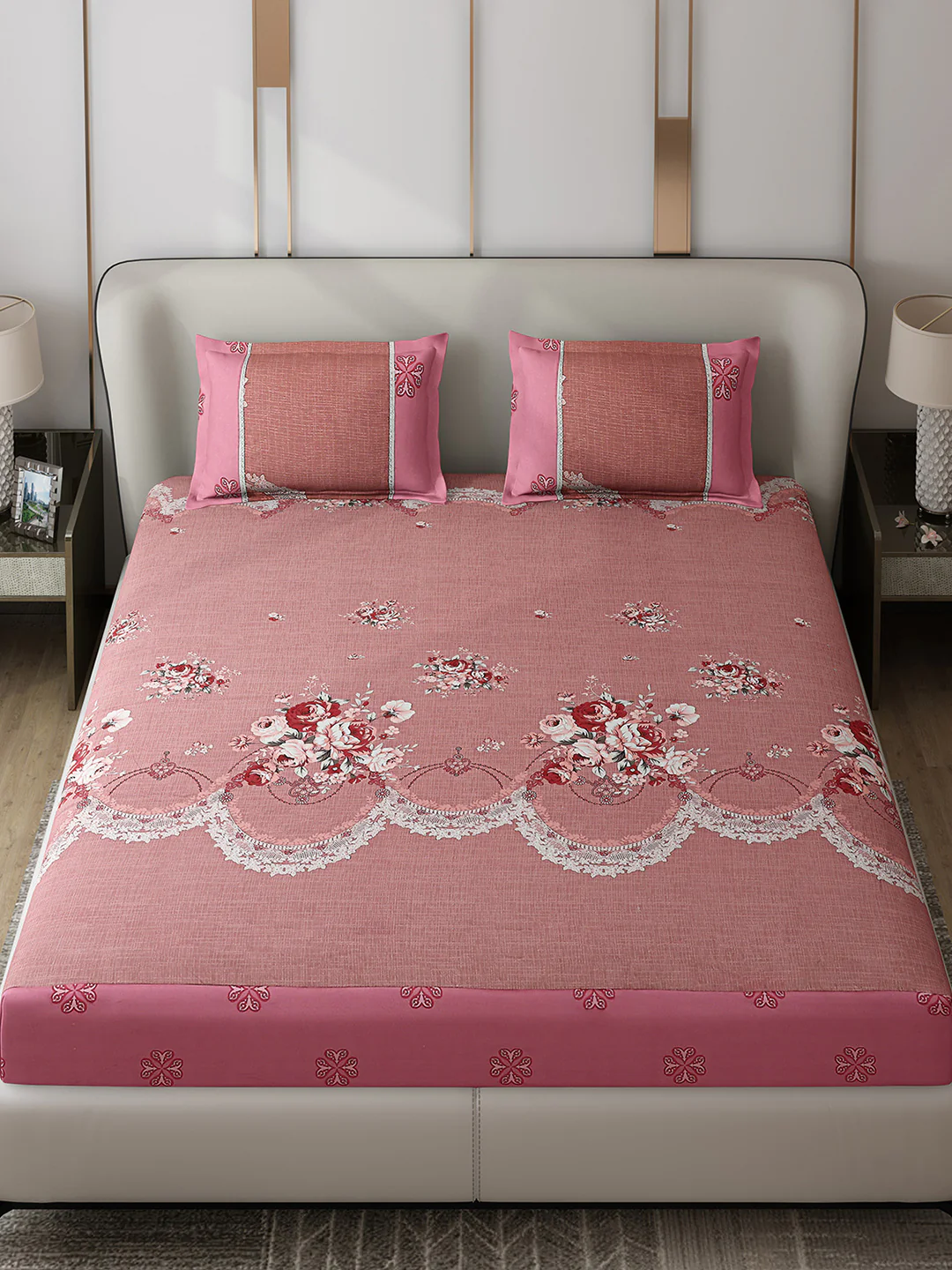130 GSM Polyester Double Bed 1 Bedsheet with 2 Pillow Covers (Essence) - Image 2