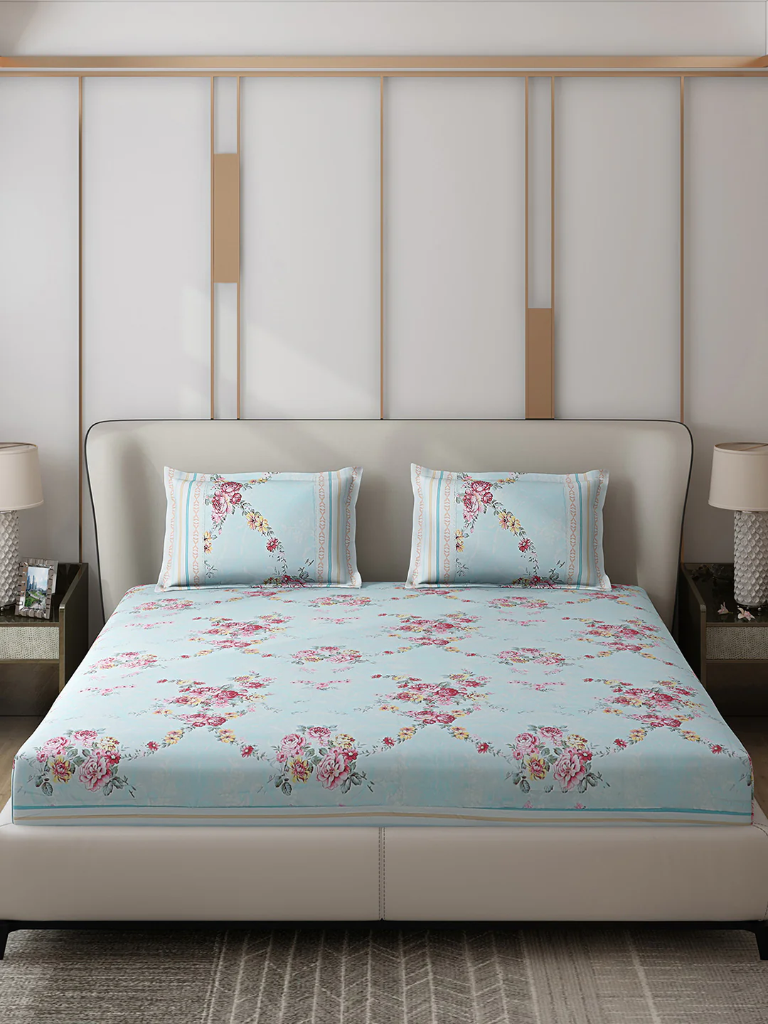 130 GSM Polyester Double Bed 1 Bedsheet with 2 Pillow Covers (Essence) - Image 3