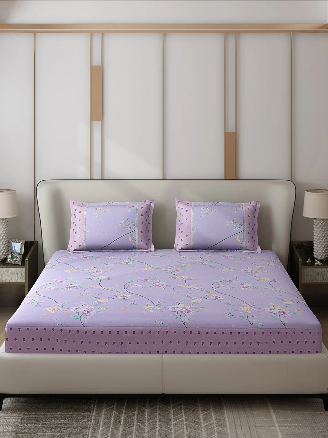 130 GSM Polyester Double Bed 1 Bedsheet with 2 Pillow Covers (Essence) - Image 3