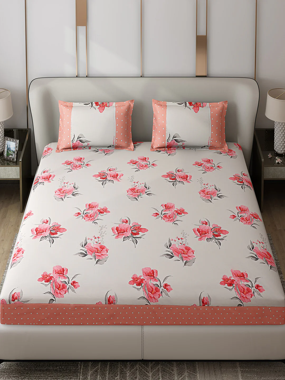 130 GSM Polyester Double Bed 1 Bedsheet with 2 Pillow Covers (Essence) - Image 2