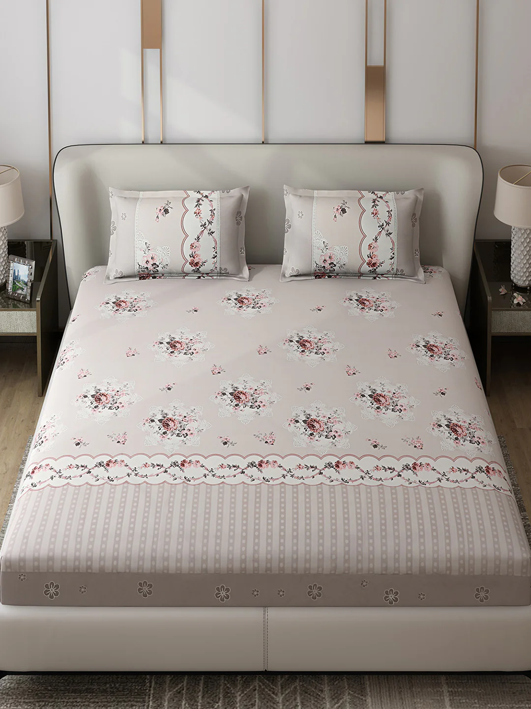 130 GSM Polyester Double Bed 1 Bedsheet with 2 Pillow Covers (Essence) - Image 2