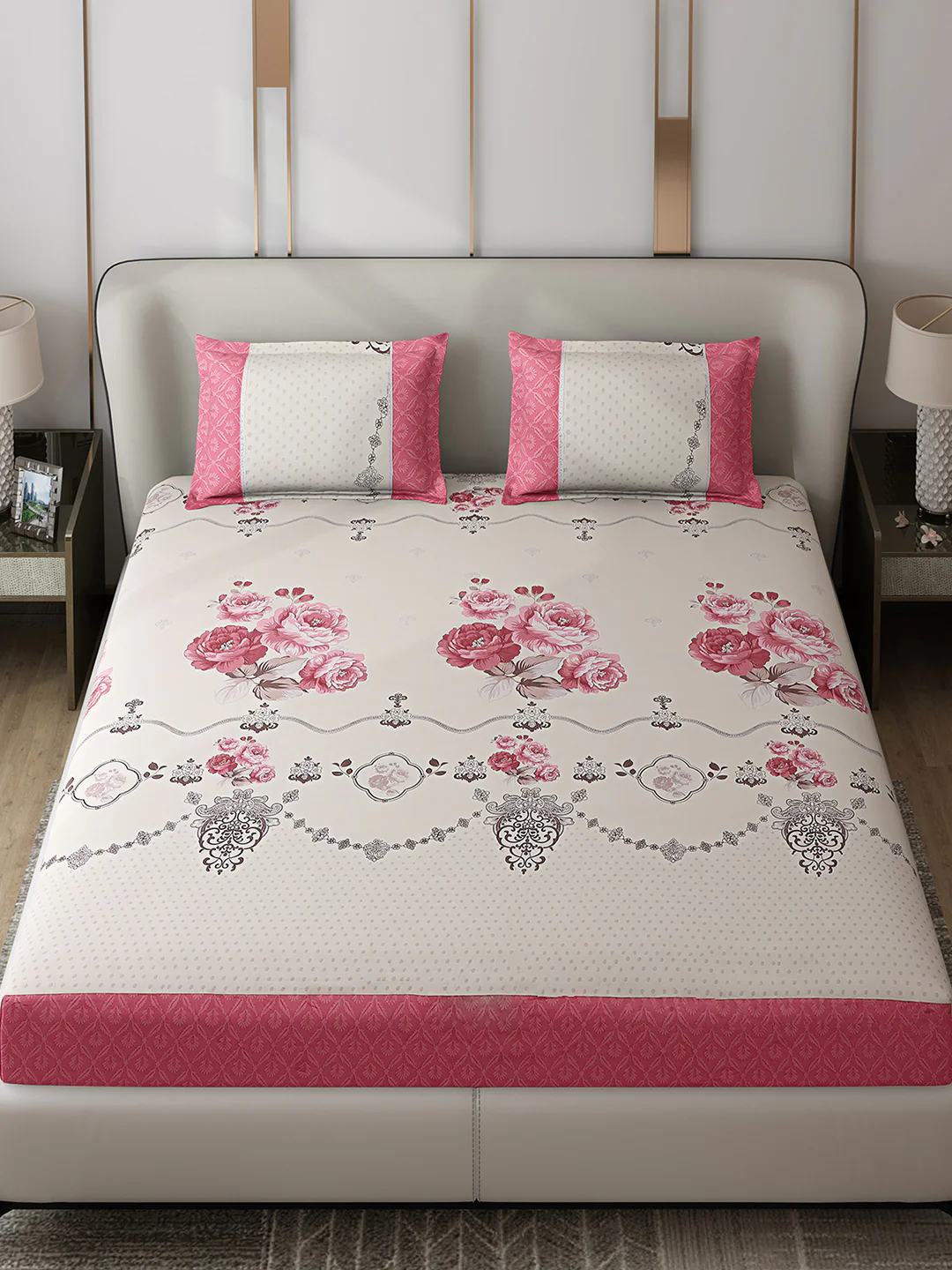 130 GSM Polyester Double Bed 1 Bedsheet with 2 Pillow Covers (Essence) - Image 2