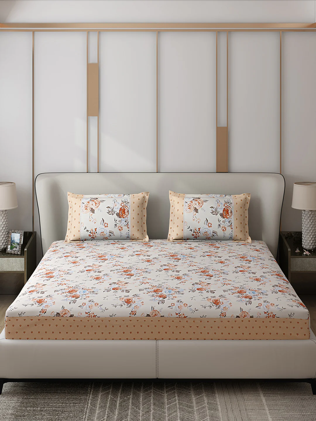 130 GSM Polyester Double Bed 1 Bedsheet with 2 Pillow Covers (Essence) - Image 3