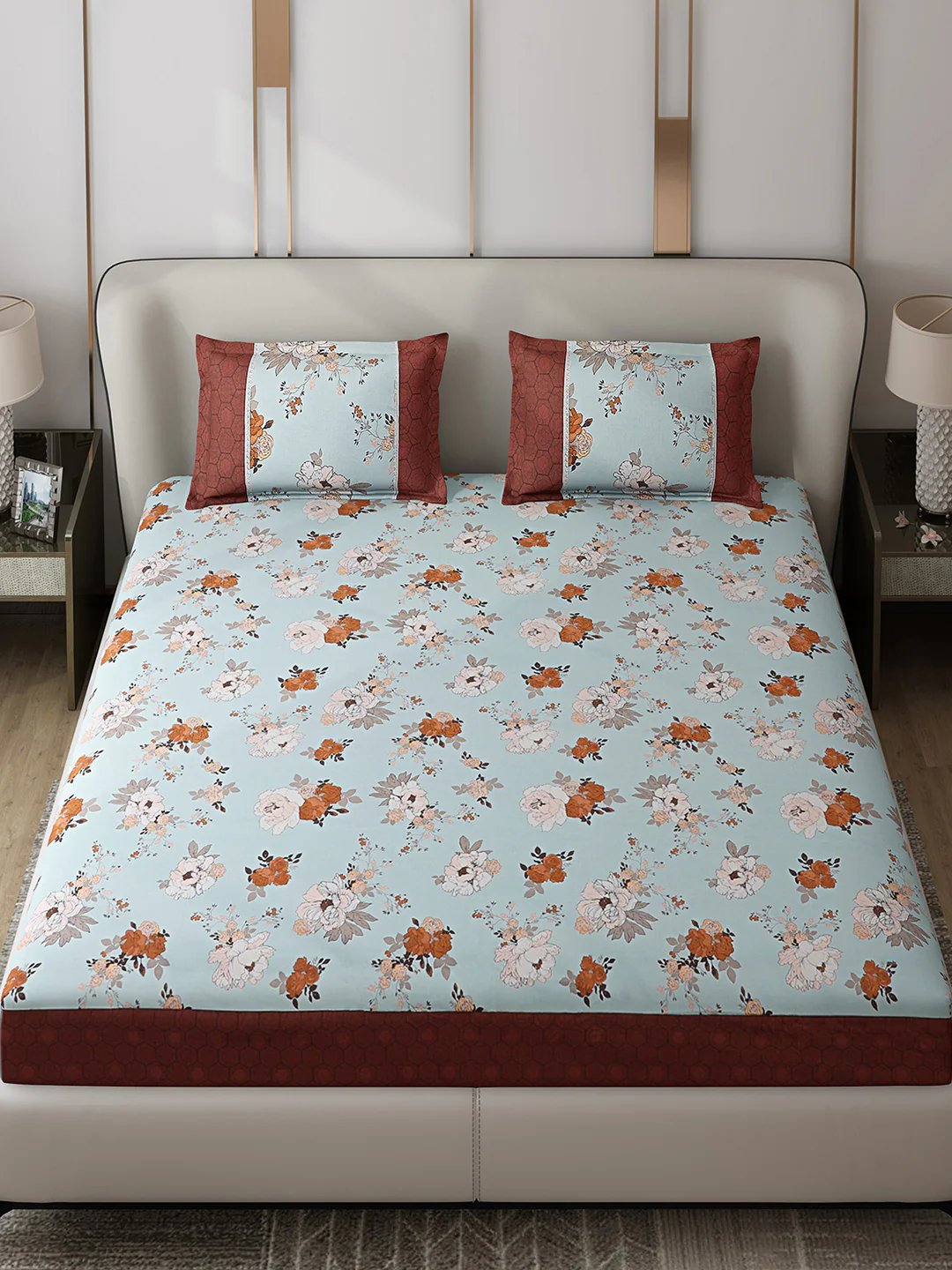 130 GSM Polyester Double Bed 1 Bedsheet with 2 Pillow Covers (Essence) - Image 2