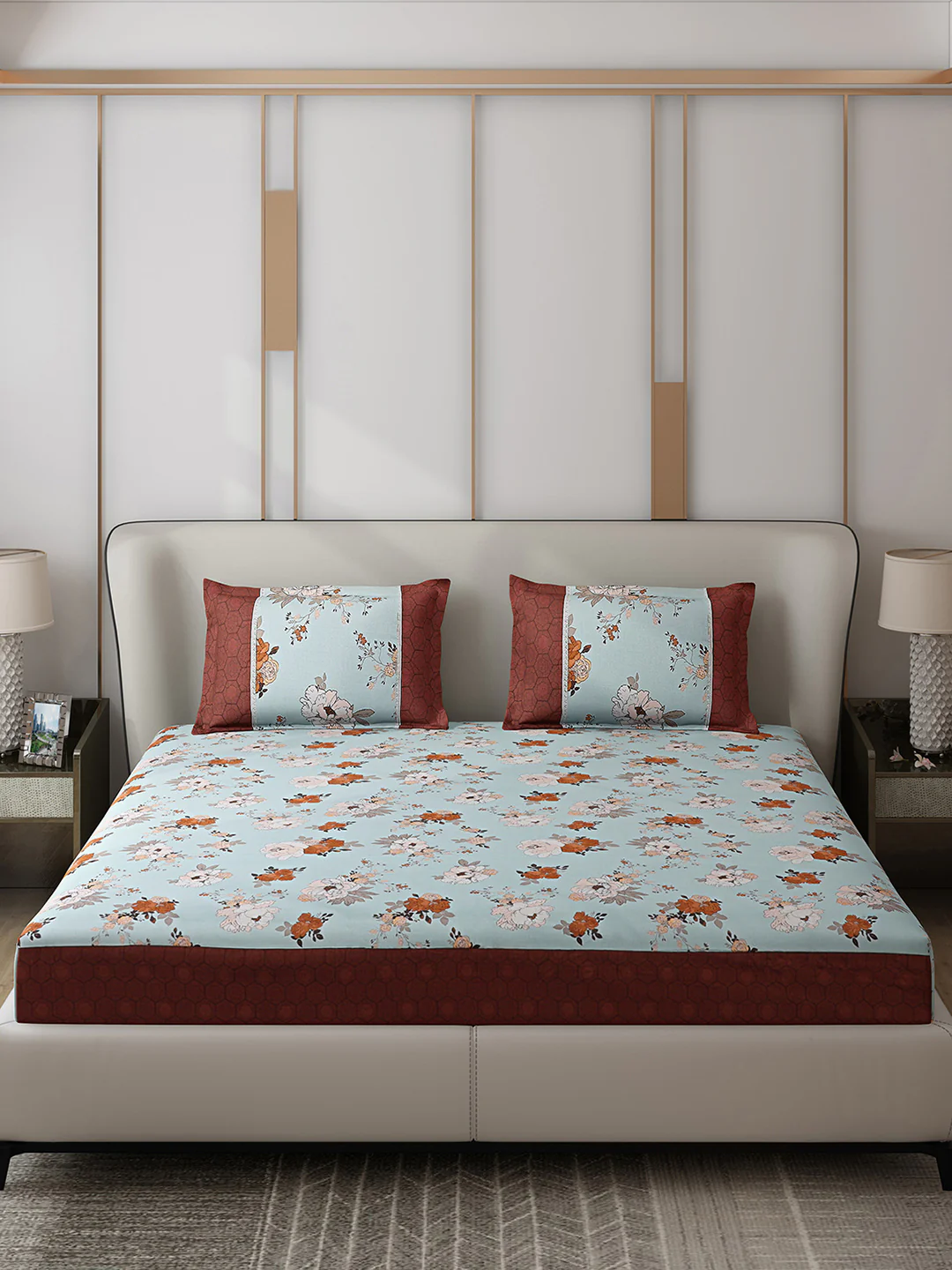 130 GSM Polyester Double Bed 1 Bedsheet with 2 Pillow Covers (Essence) - Image 3