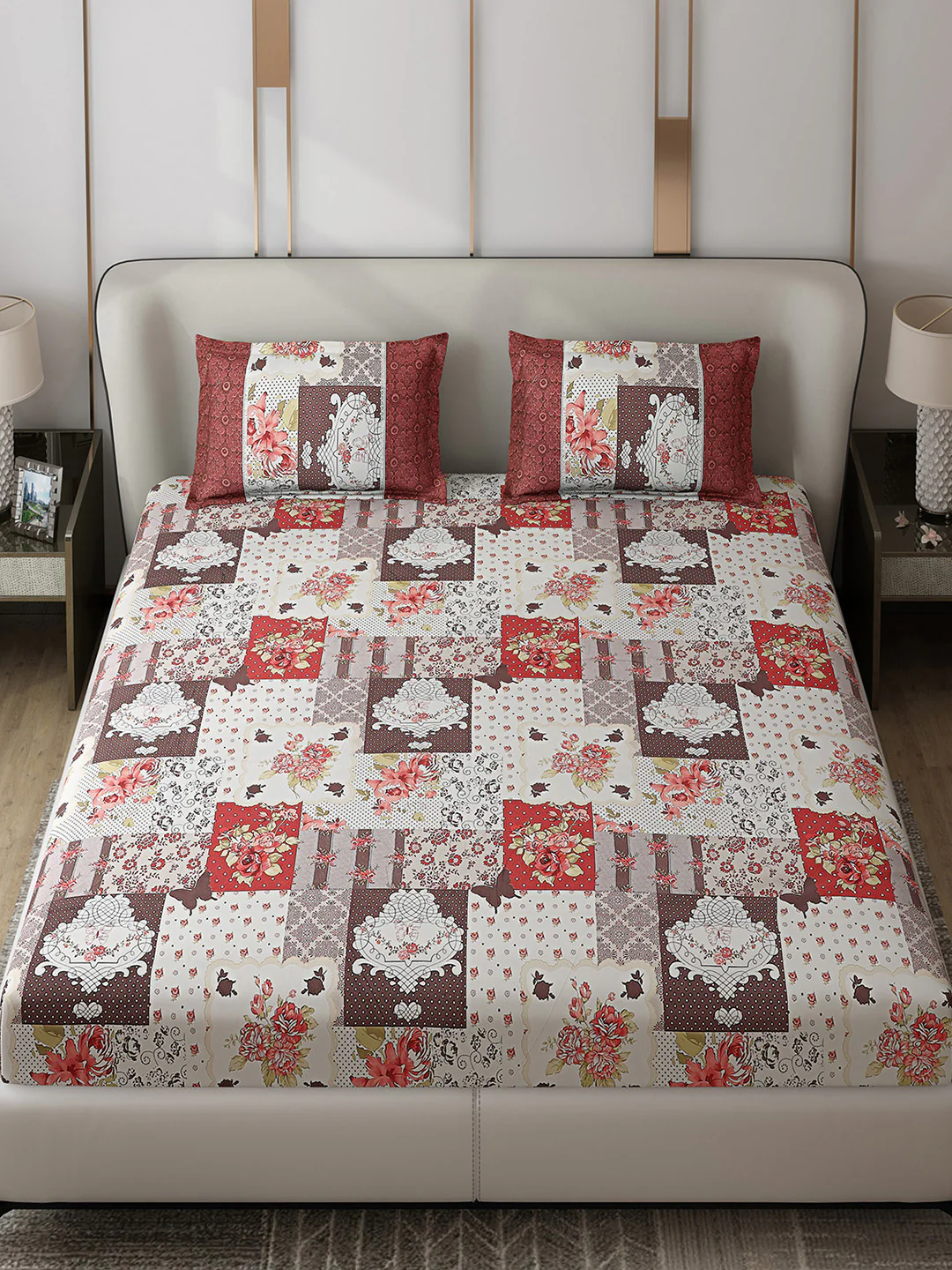 130 GSM Polyester Double Bed 1 Bedsheet with 2 Pillow Covers (Vibrant) - Image 2