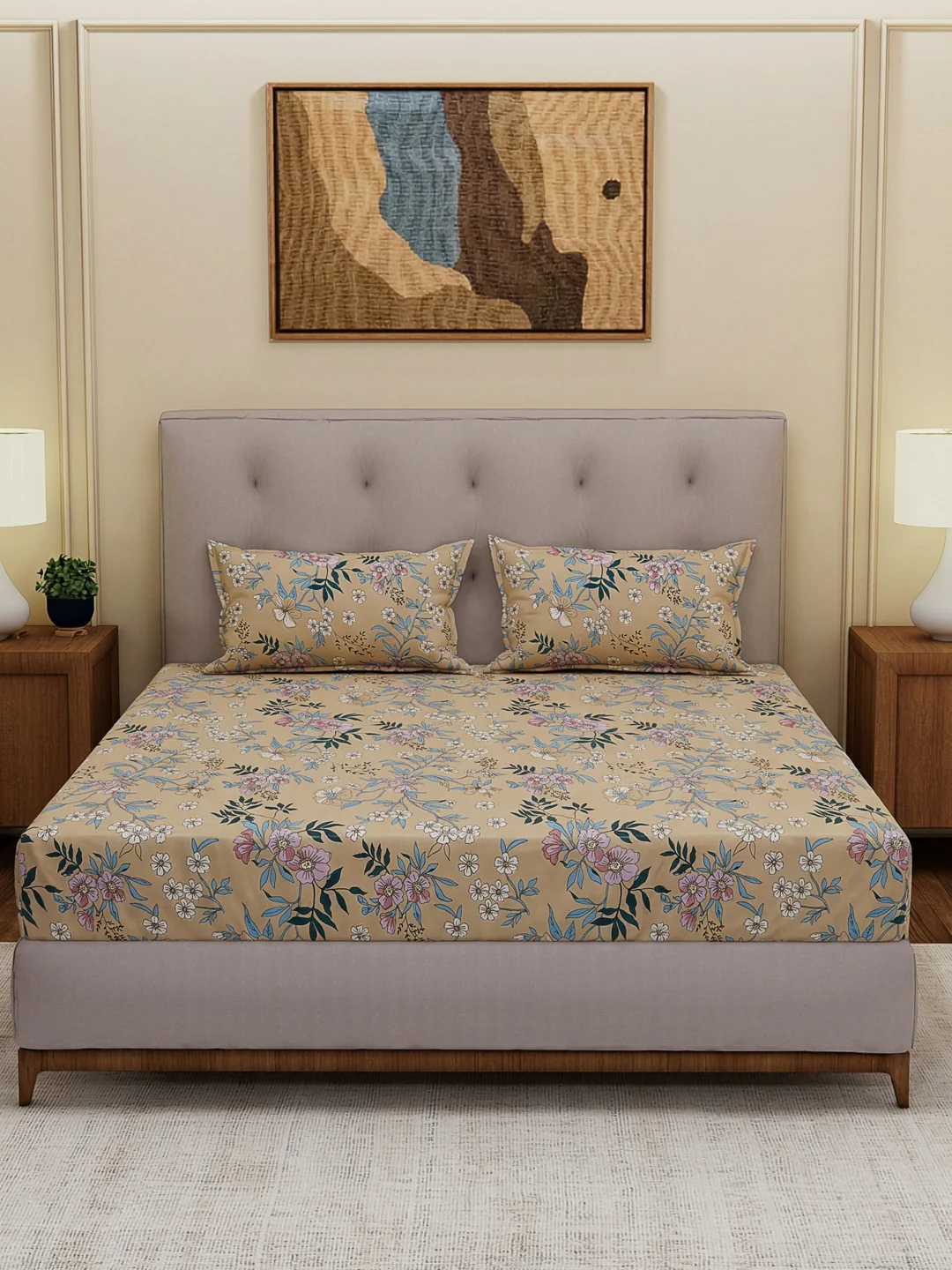 130 GSM Polyester Double Bed Bedsheet with 2 Pillow Covers Fashnik Collection - Image 3