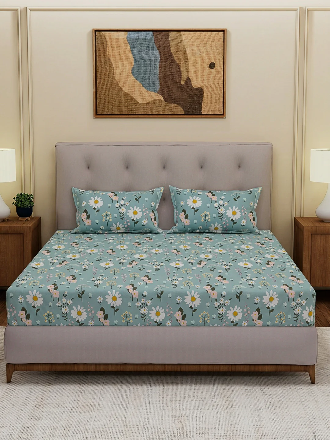 130 GSM Polyester Double Bed Bedsheet with 2 Pillow Covers Fashnik Collection - Image 3