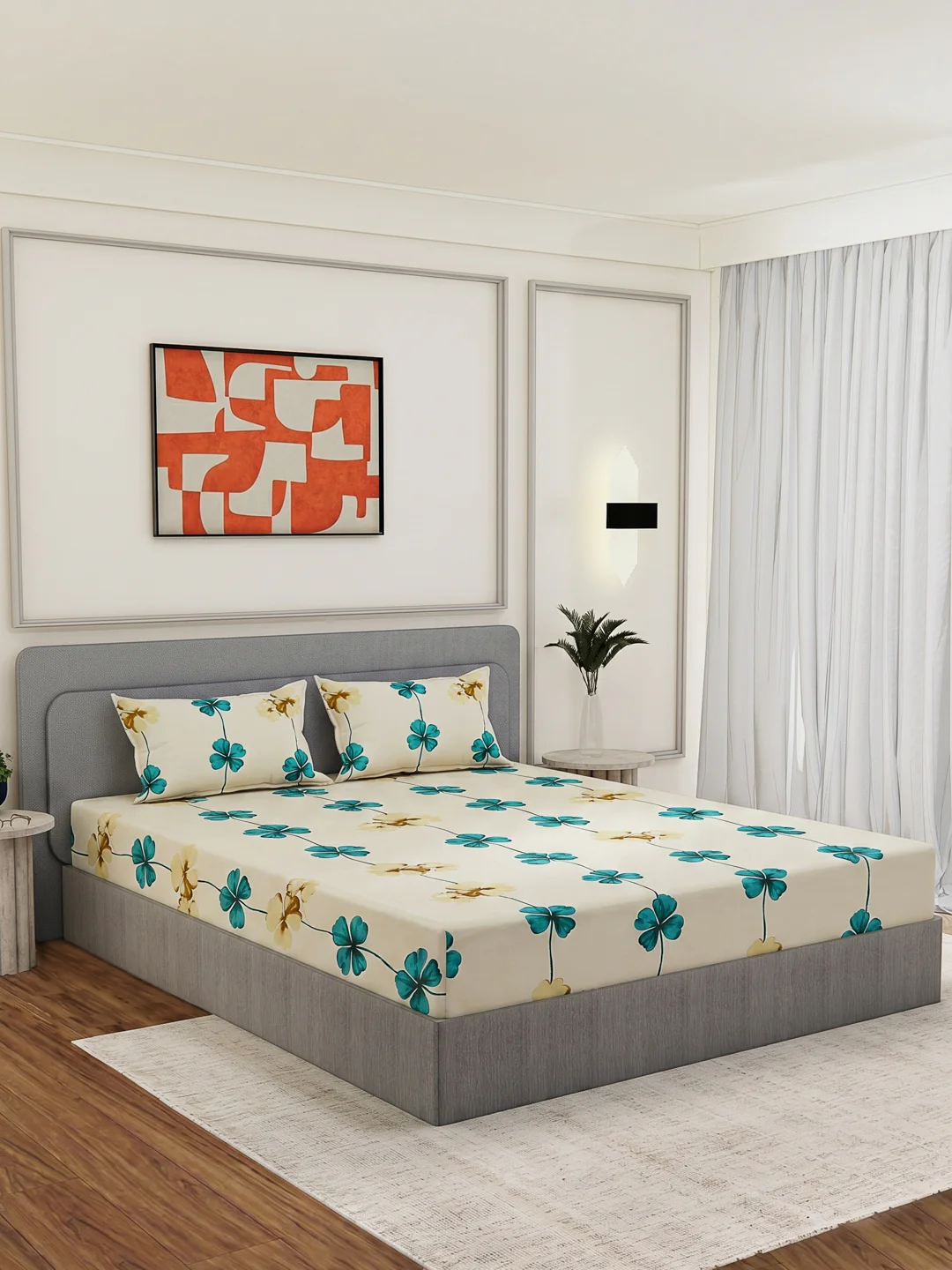 130 GSM Polyester Double Bed Bedsheet with 2 Pillow Covers Fashnik Collection - Image 2