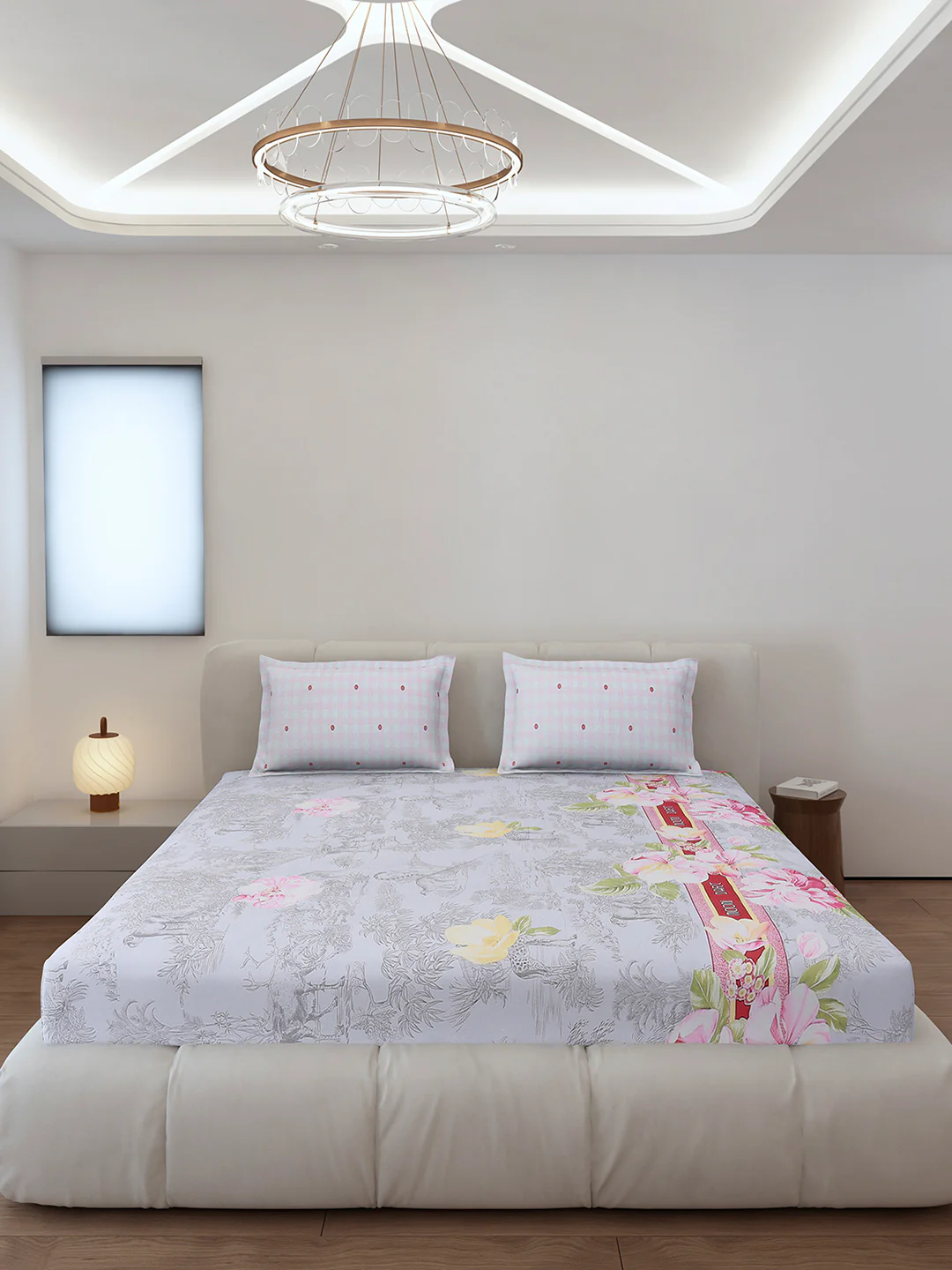 130 GSM Polyester King Size 1 Bedsheet with 2 Pillow Covers (Edmond) - Image 3