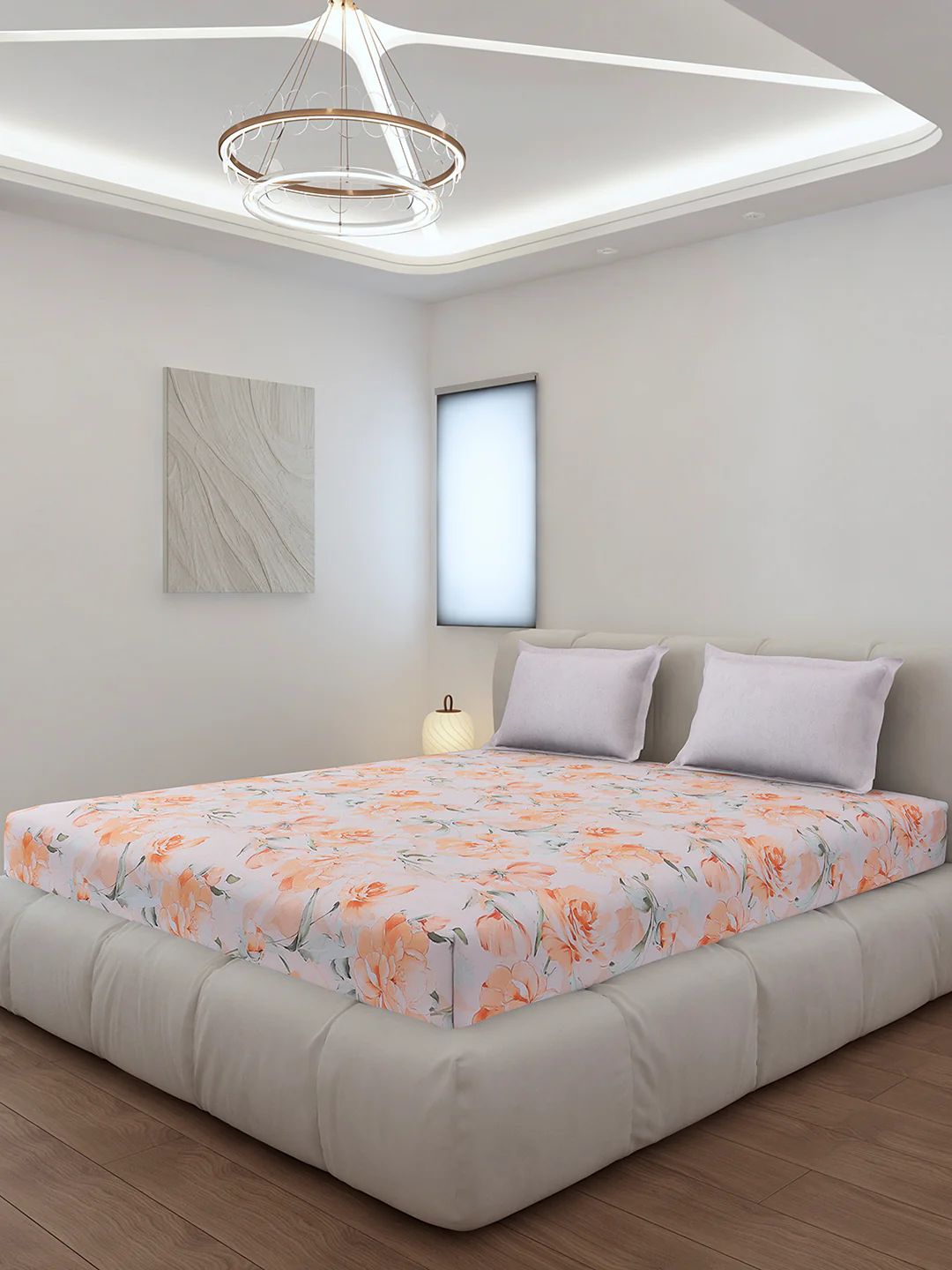 130 GSM Polyester King Size 1 Bedsheet with 2 Pillow Covers (Edmond) - Image 2