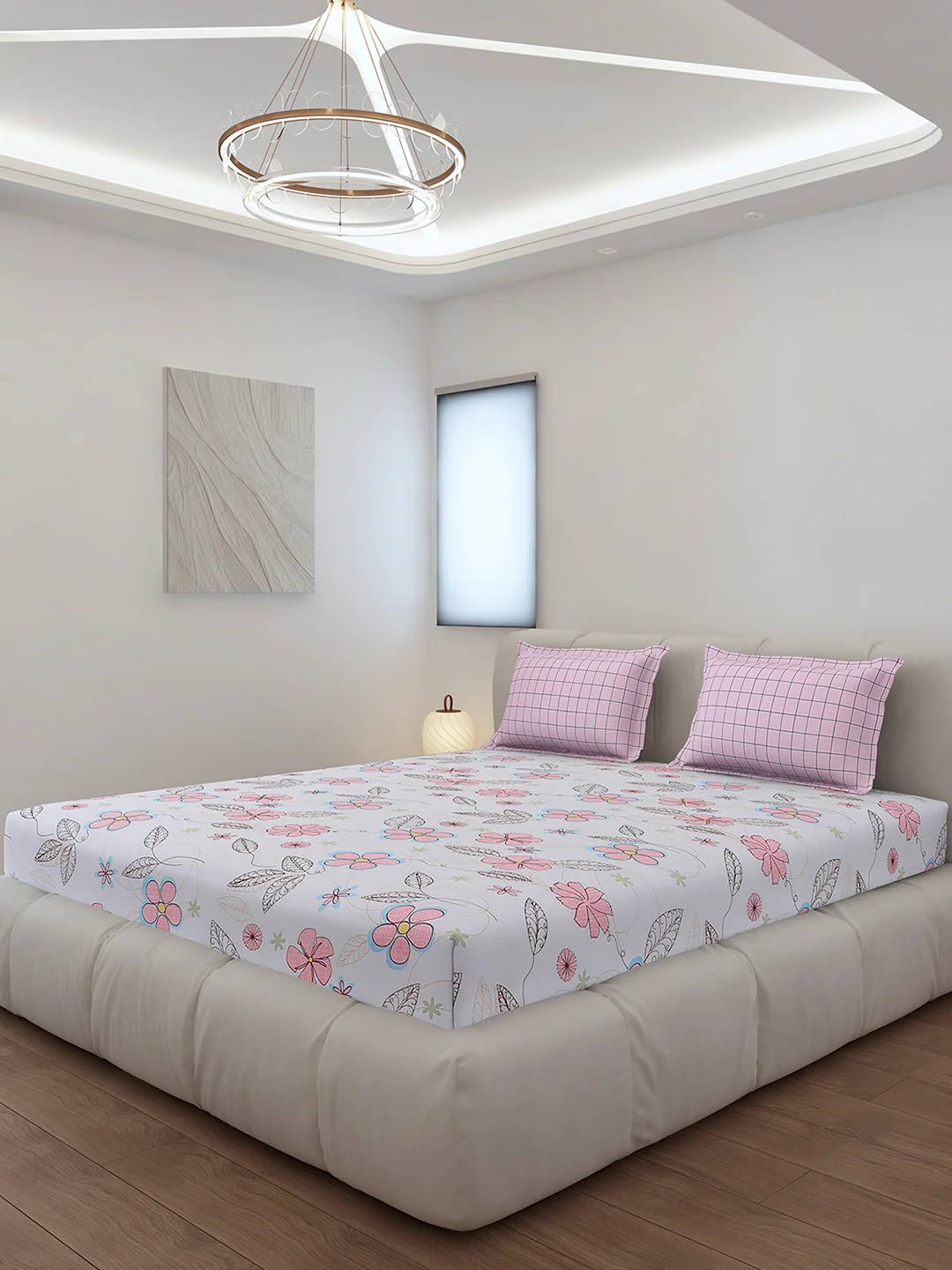 130 GSM Polyester King Size 1 Bedsheet with 2 Pillow Covers (Edmond) - Image 2