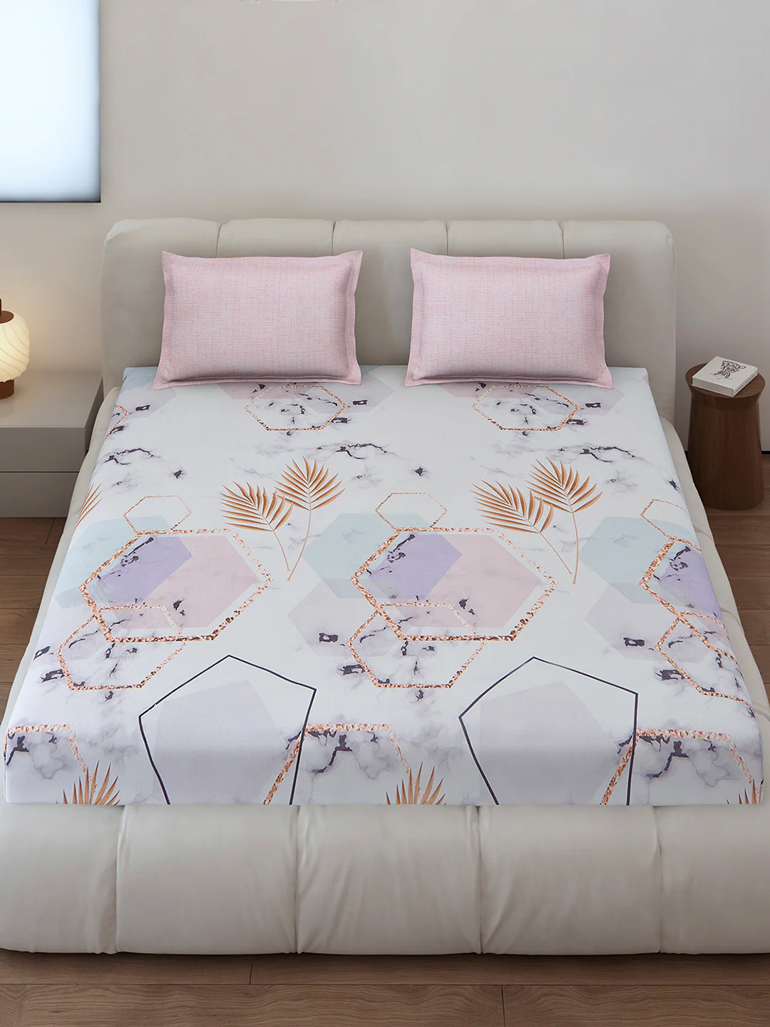 130 GSM Polyester King Size 1 Bedsheet with 2 Pillow Covers (Stanley) - Image 2
