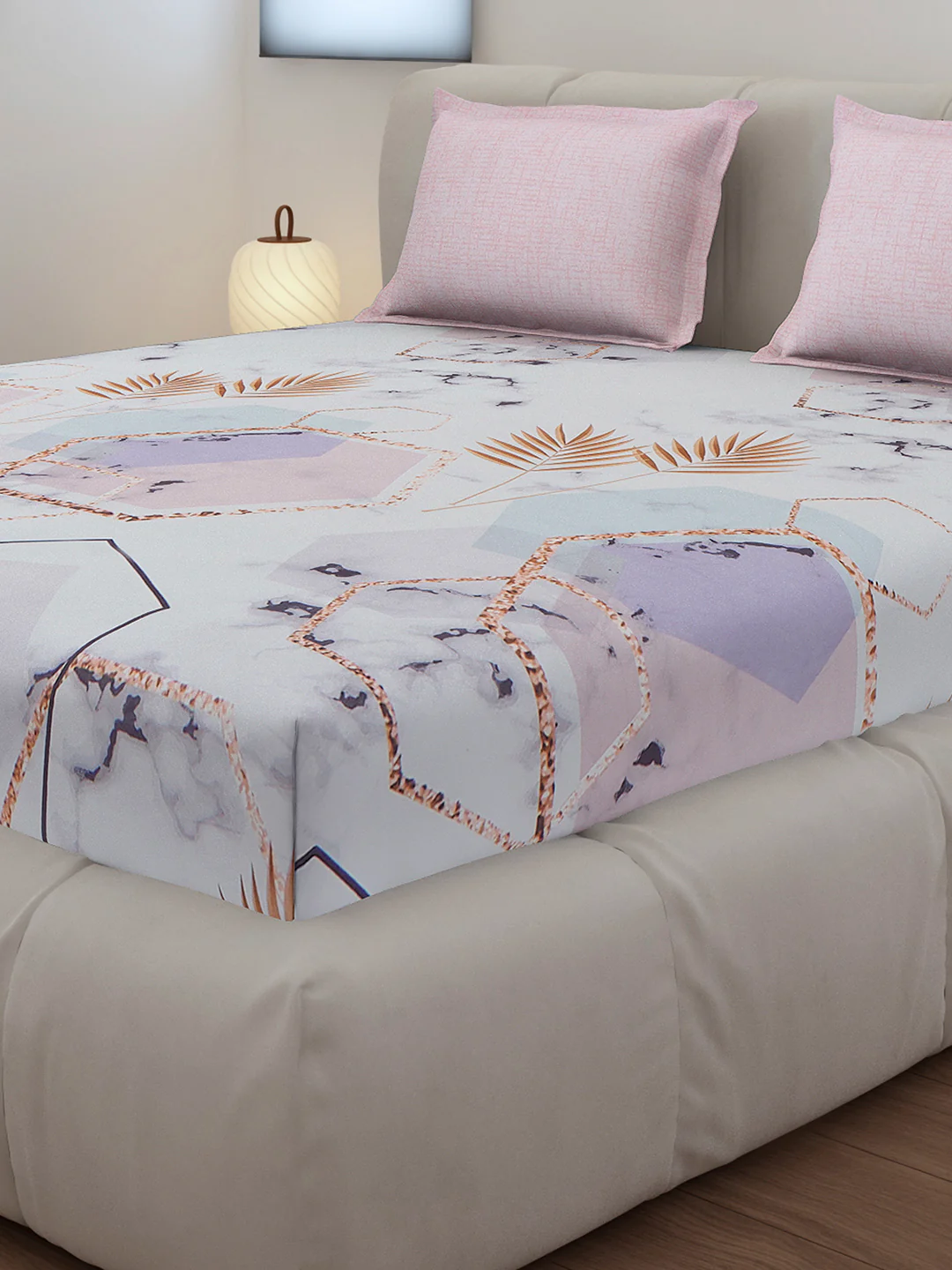 130 GSM Polyester King Size 1 Bedsheet with 2 Pillow Covers (Stanley) - Image 4