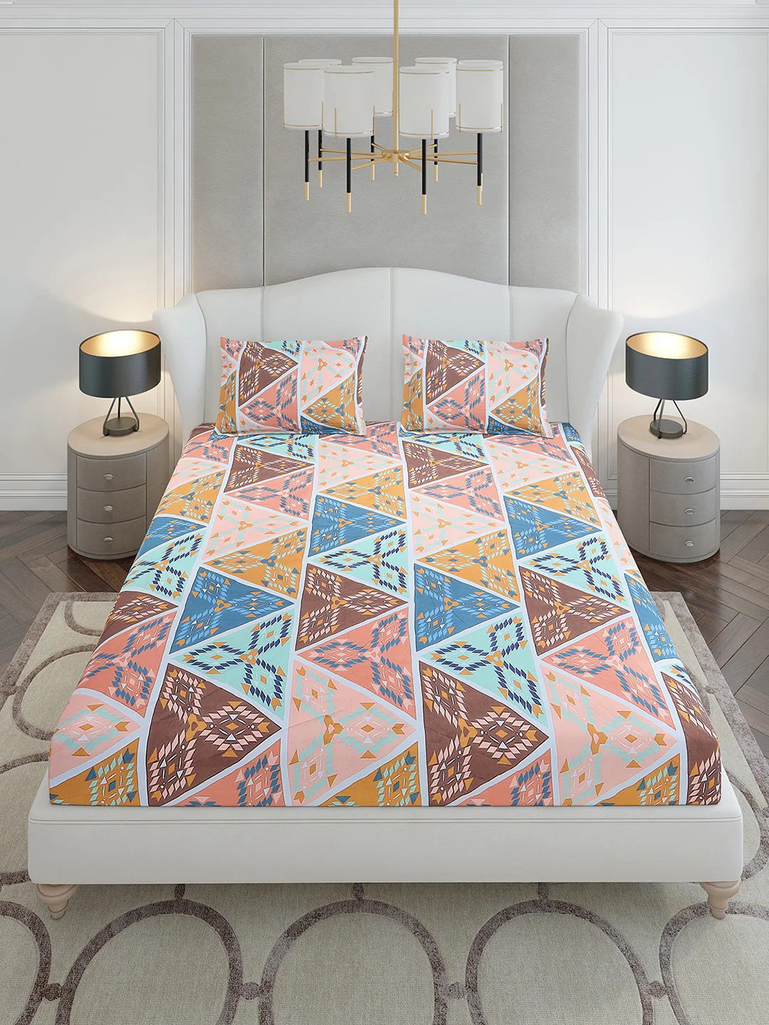 130 GSM Polyester King Size 1 Bedsheet with 2 Pillow Covers (Stanley Gold) - Image 2