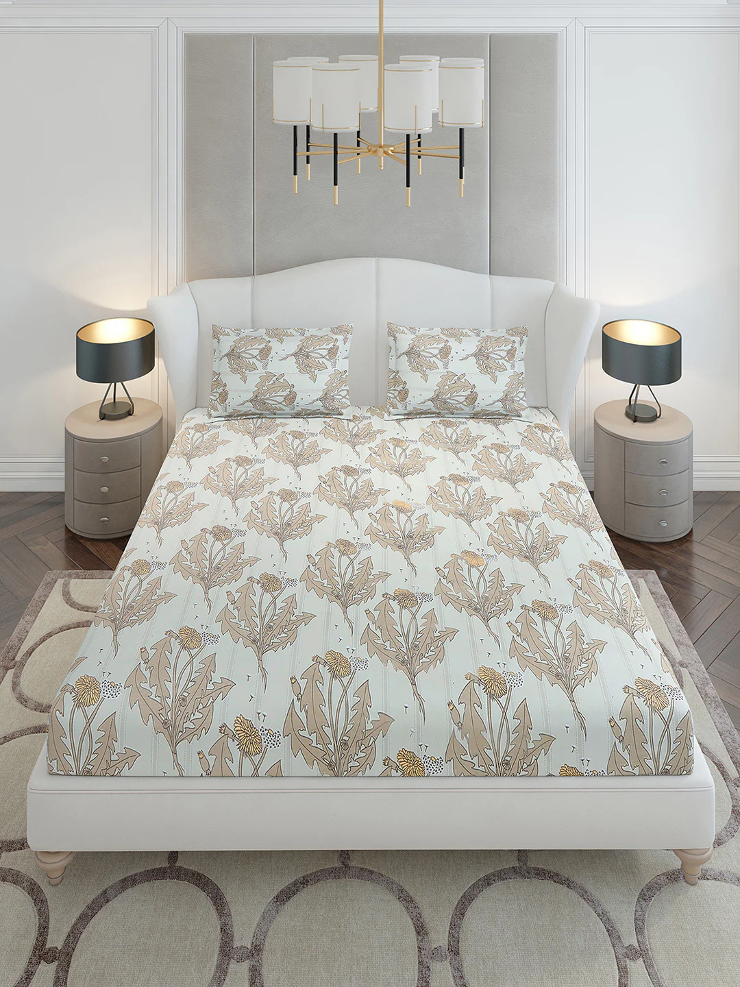 130 GSM Polyester King Size 1 Bedsheet with 2 Pillow Covers (Stanley Gold) - Image 2