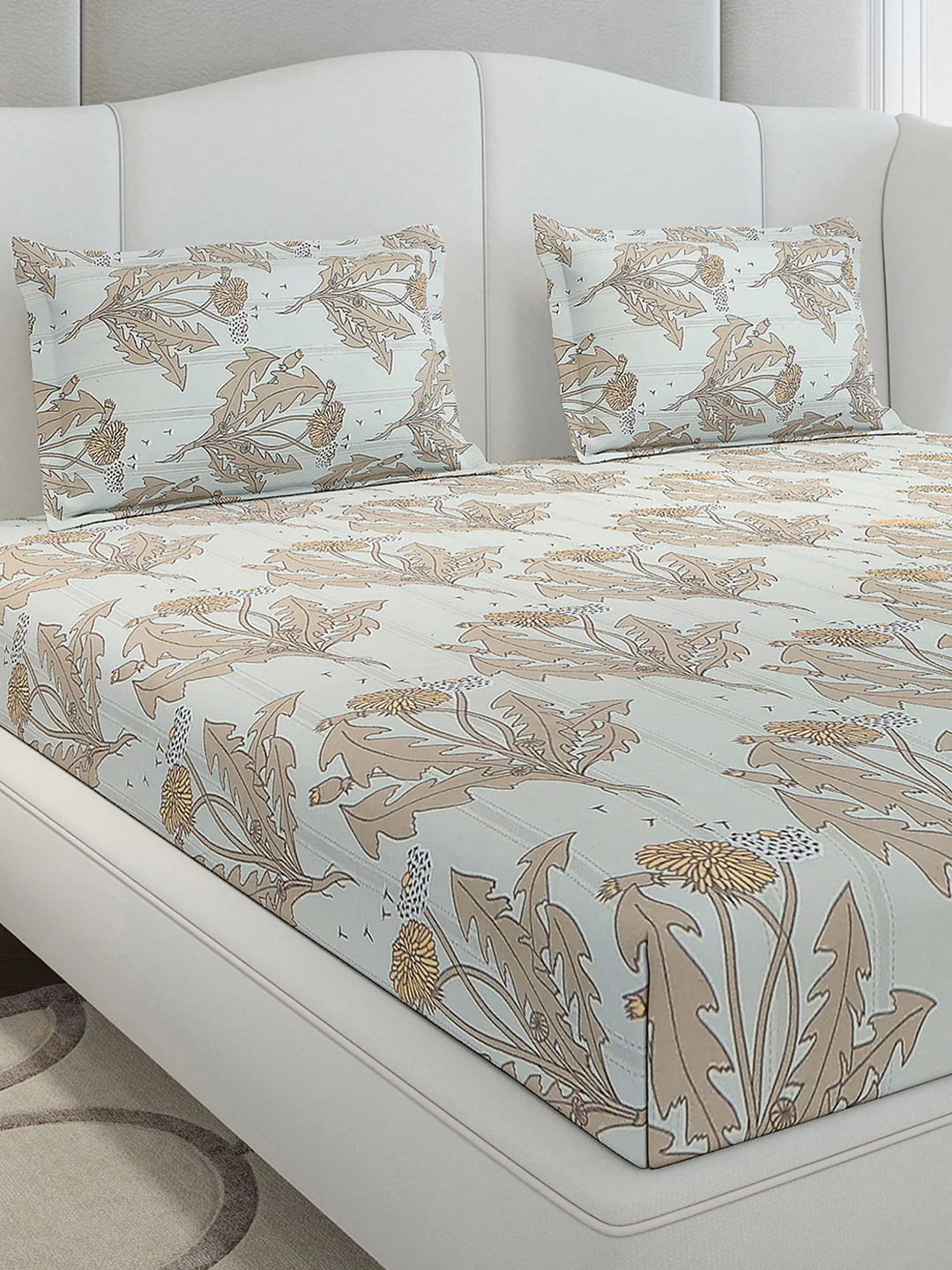 130 GSM Polyester King Size 1 Bedsheet with 2 Pillow Covers (Stanley Gold) - Image 4