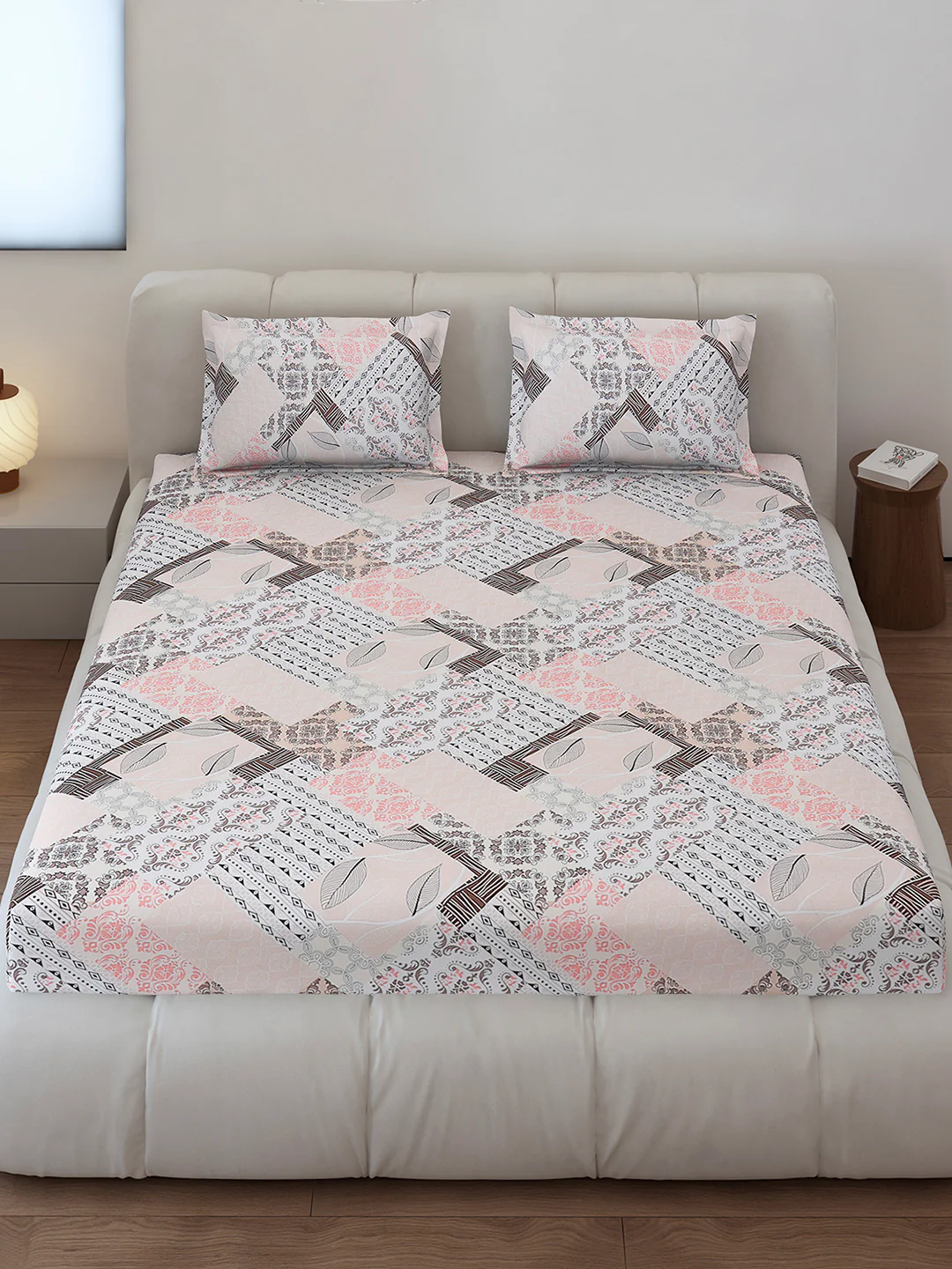 130 GSM Polyester Queen Size 1 Bedsheet with 2 Pillow Covers (Sanskriti) - Image 2