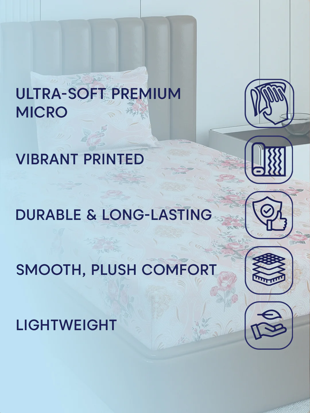 130 GSM Polyester Single Bed Bedsheet with 1 Pillow Cover Decoy Collection - Image 9