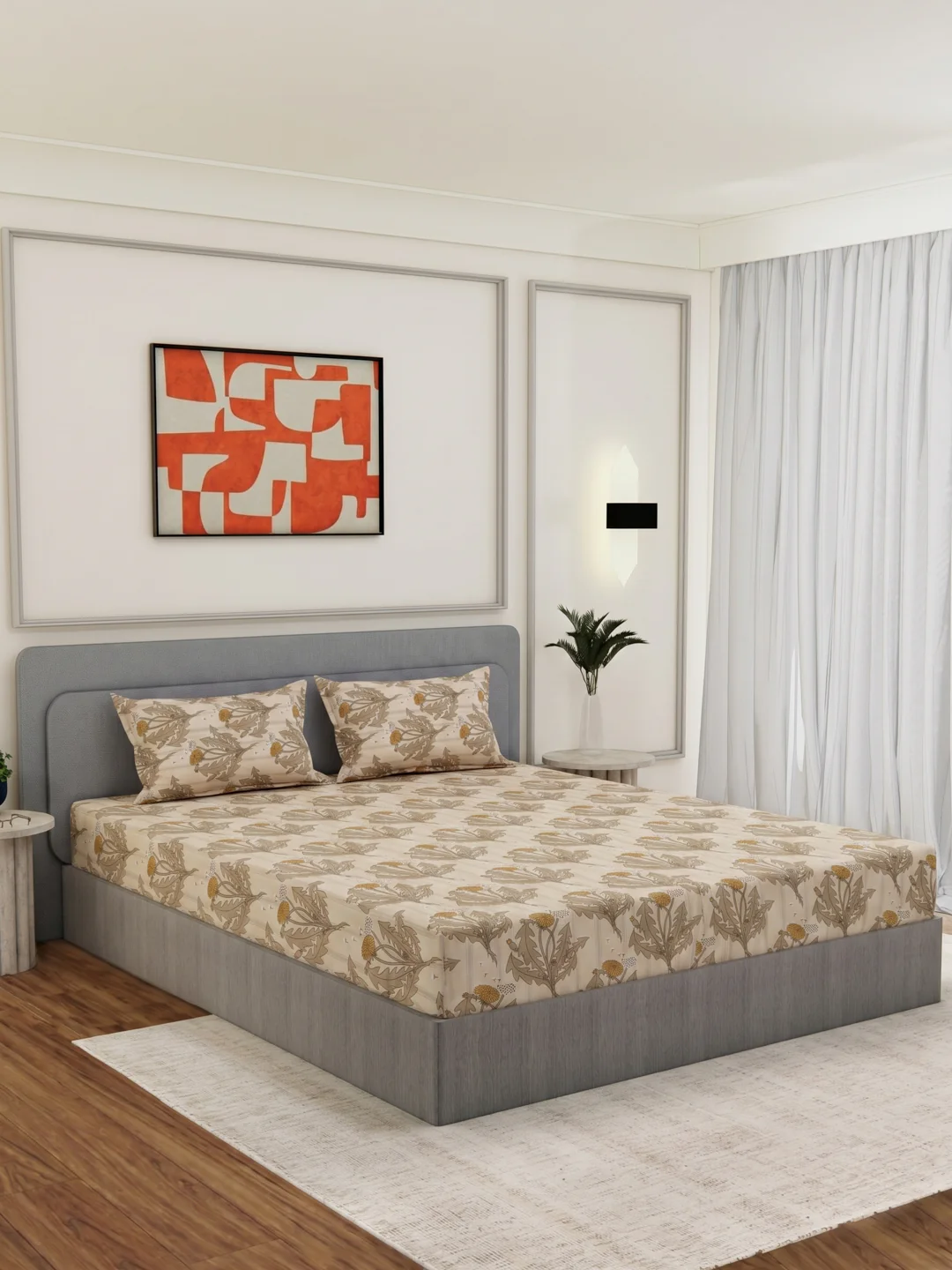 135 GSM Polyester King Size Bedsheet with 2 Pillow Covers Royal King Collection - Image 2
