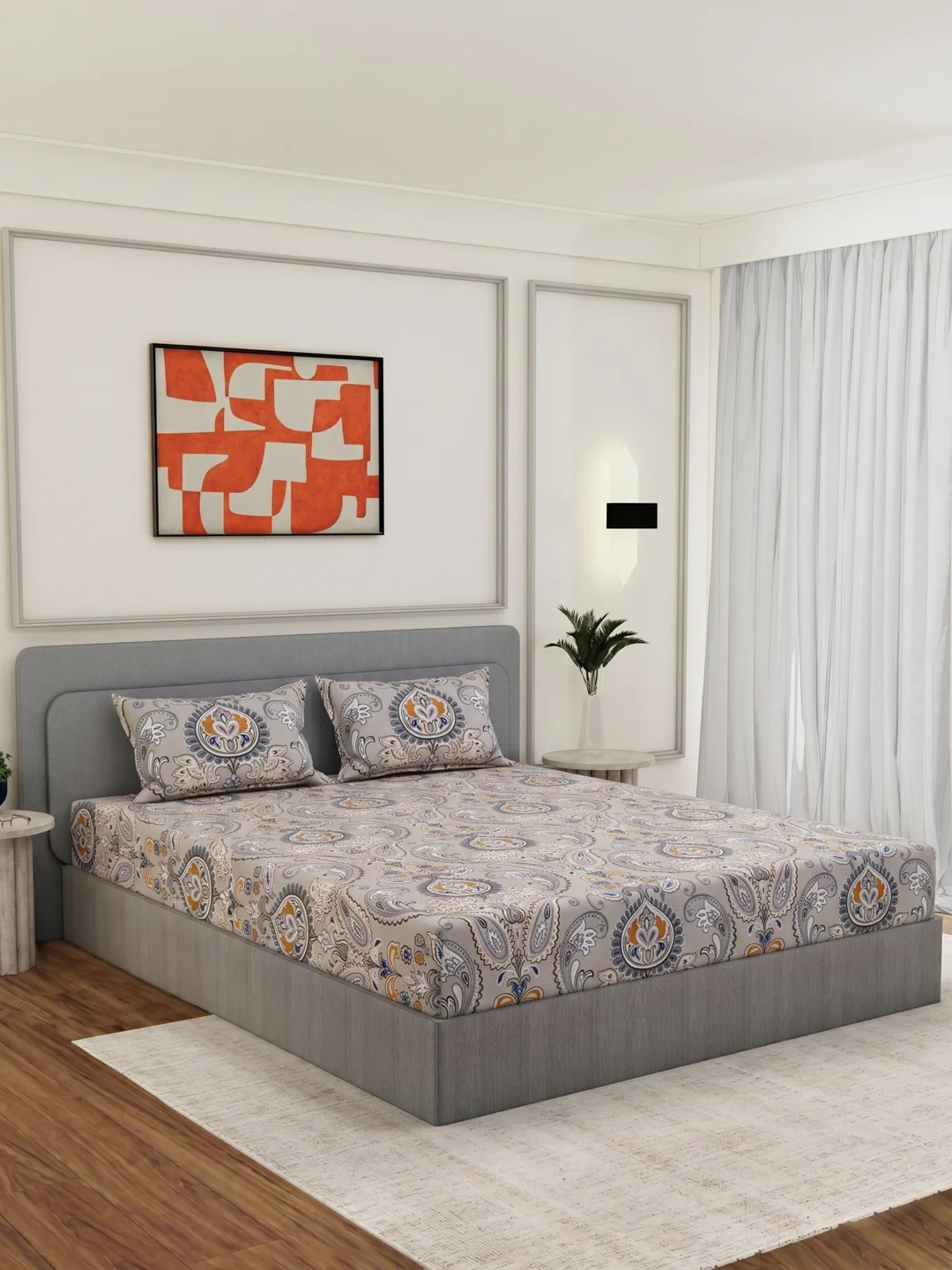 135 GSM Polyester King Size Bedsheet with 2 Pillow Covers Royal King Collection - Image 2