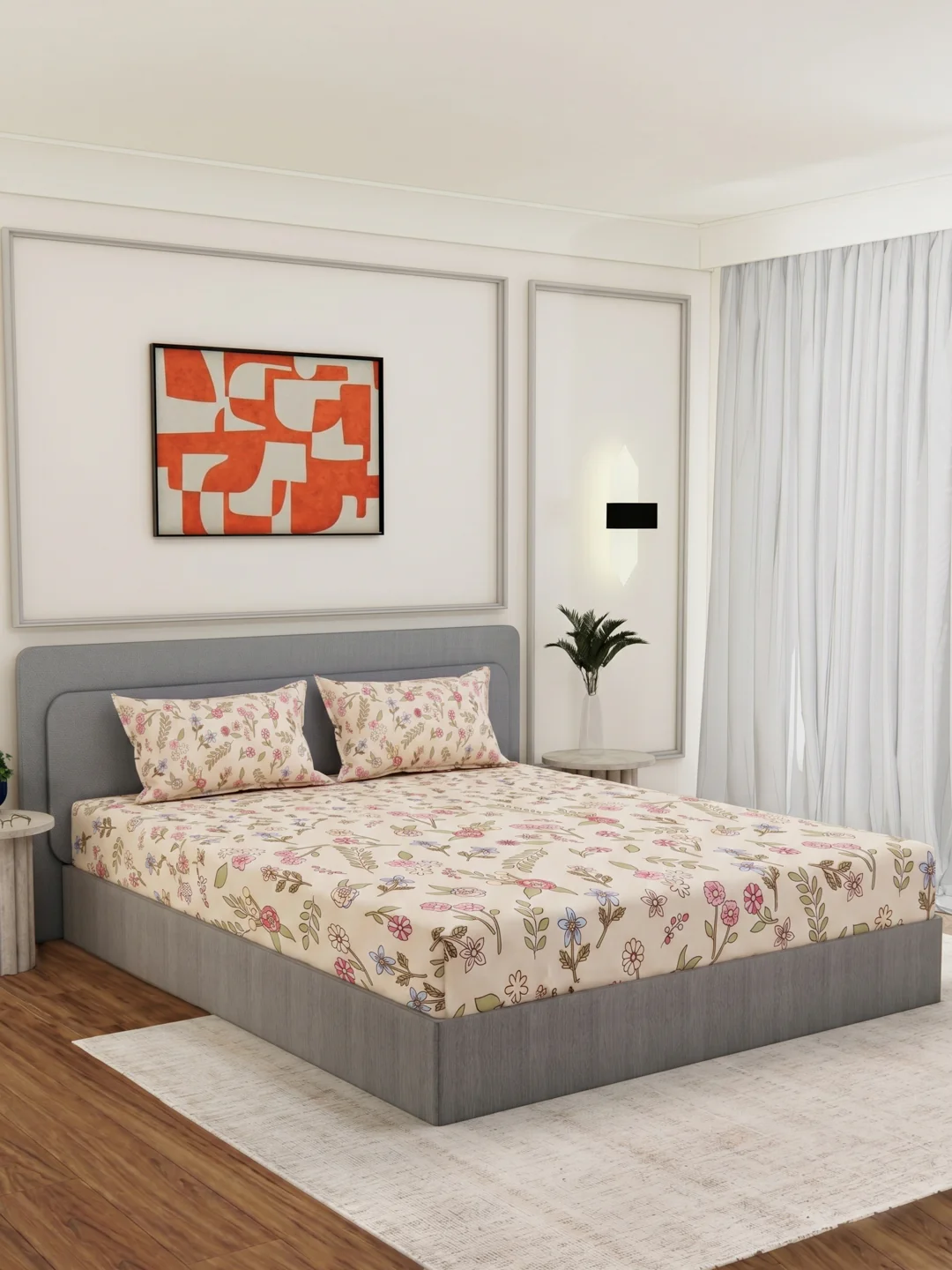 135 GSM Polyester King Size Bedsheet with 2 Pillow Covers Royal King Collection - Image 2