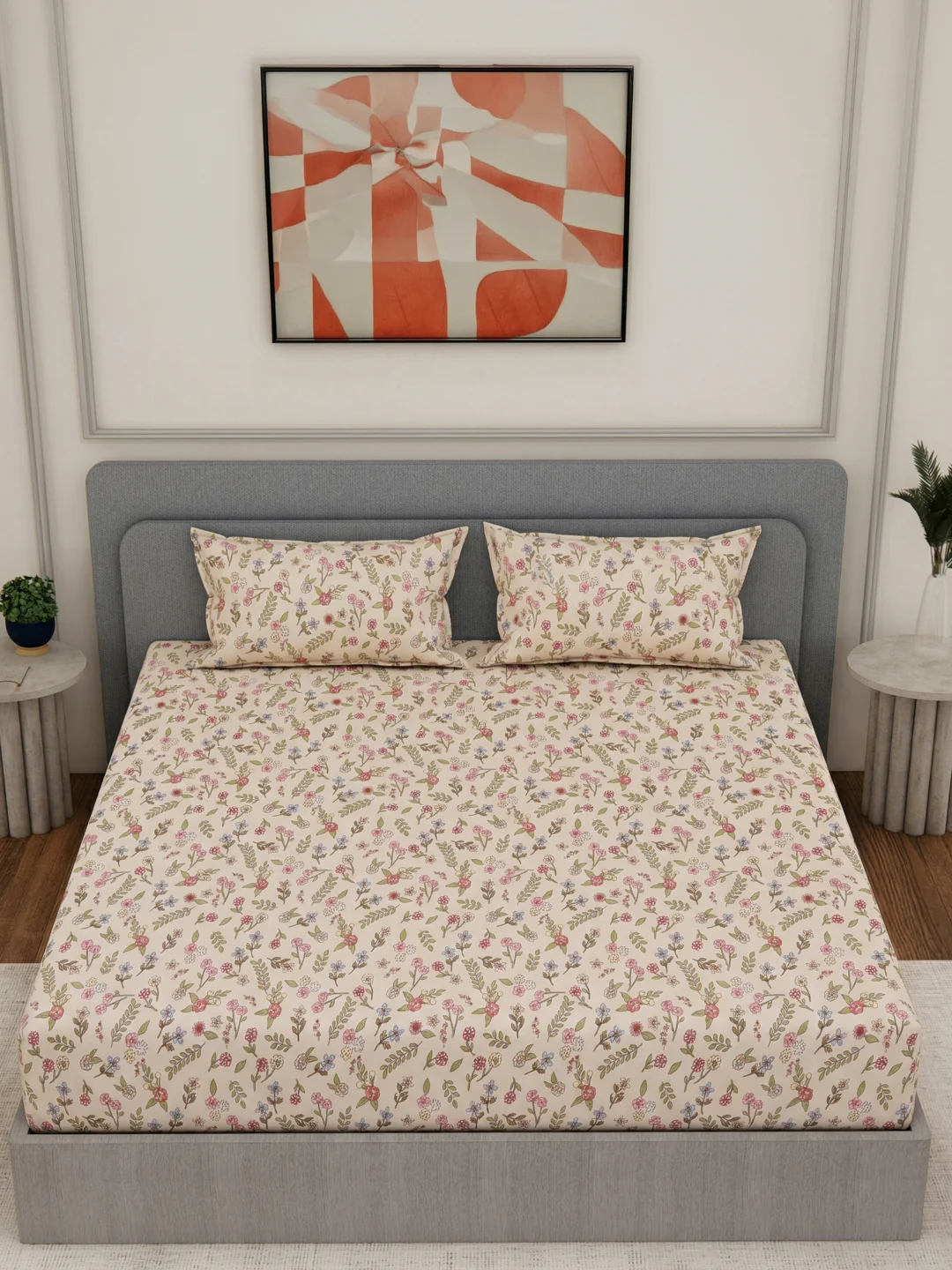 135 GSM Polyester King Size Bedsheet with 2 Pillow Covers Royal King Collection - Image 4