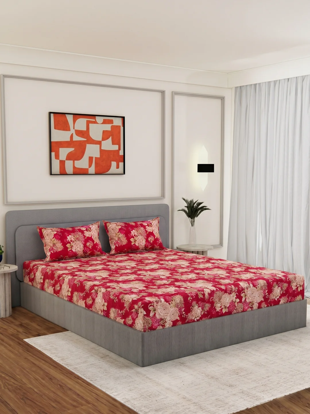 135 GSM Polyester King Size Bedsheet with 2 Pillow Covers Royal King Collection - Image 2