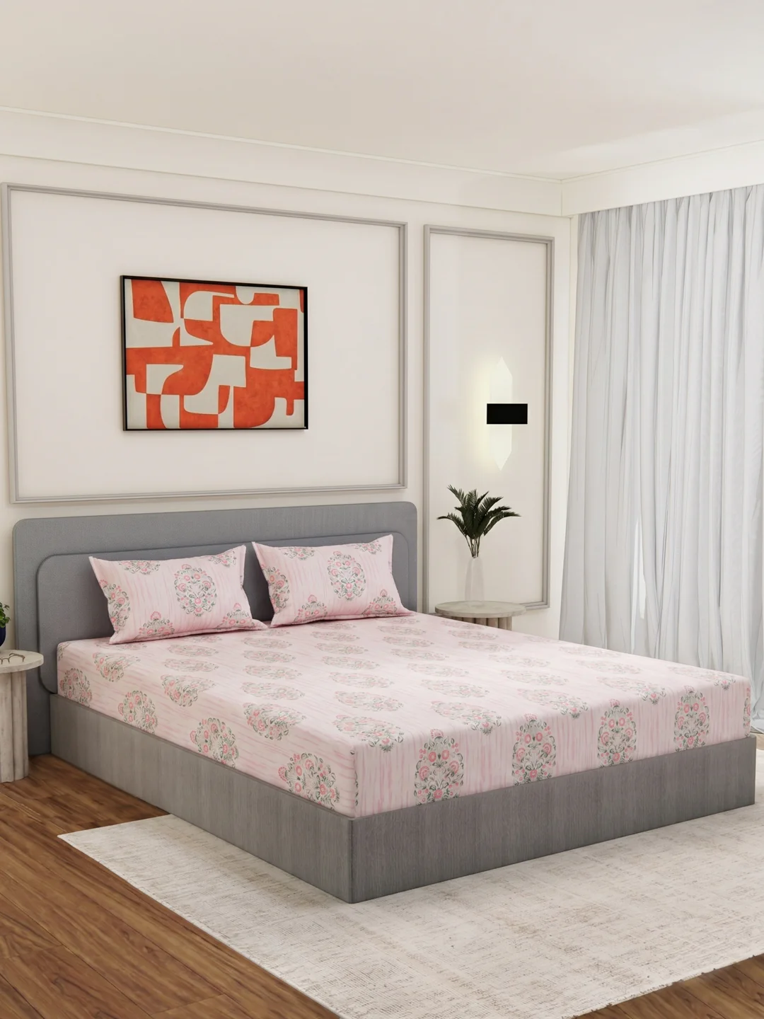 135 GSM Polyester King Size Bedsheet with 2 Pillow Covers Royal King Collection - Image 2