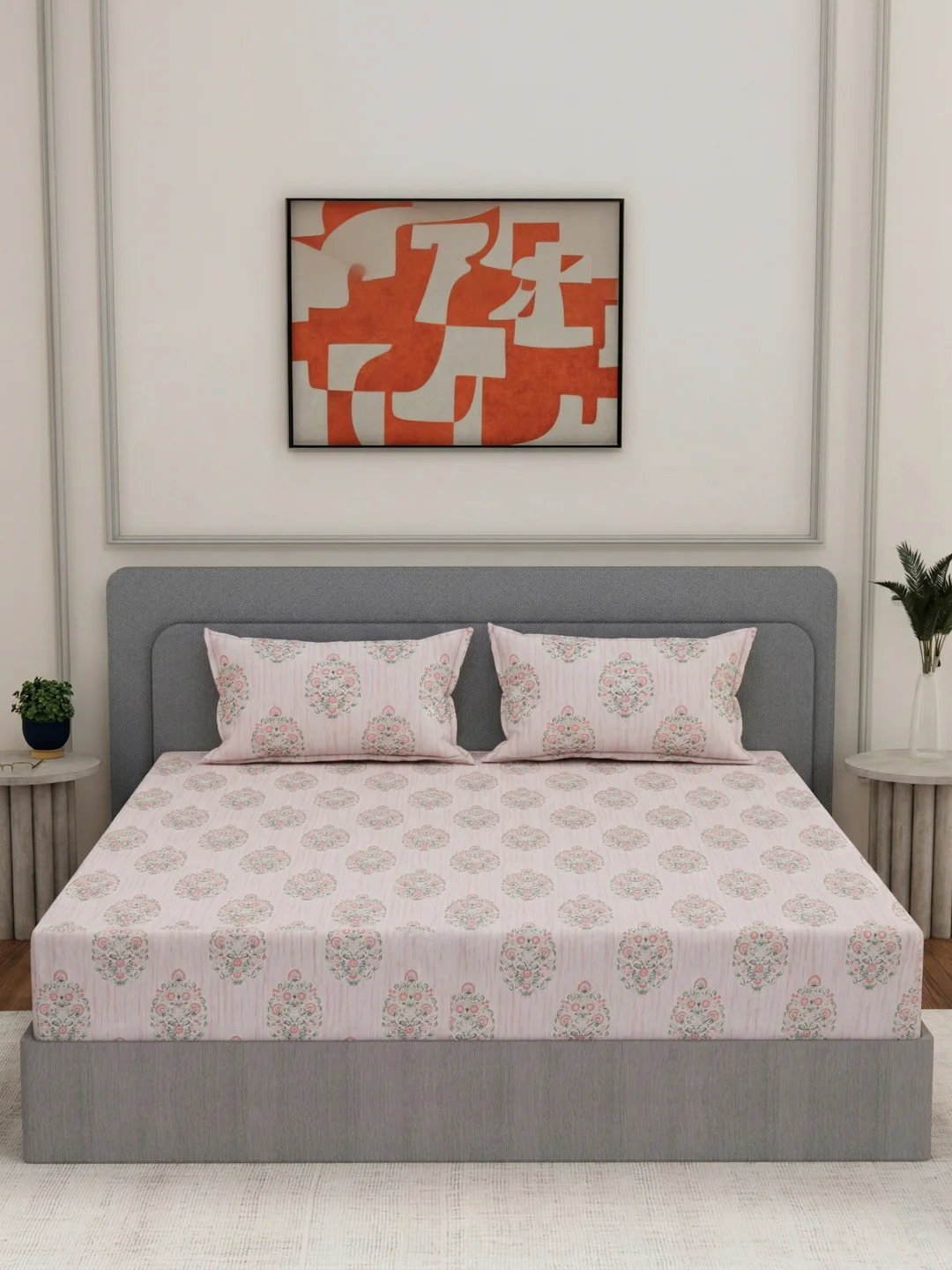 135 GSM Polyester King Size Bedsheet with 2 Pillow Covers Royal King Collection - Image 3