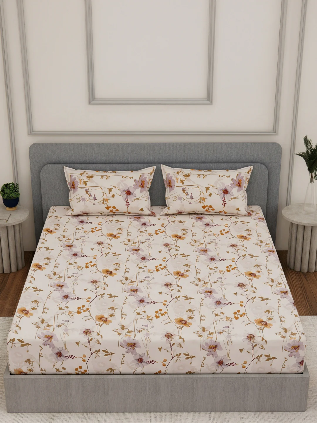 135 GSM Polyester King Size Bedsheet with 2 Pillow Covers Royal King Collection - Image 2