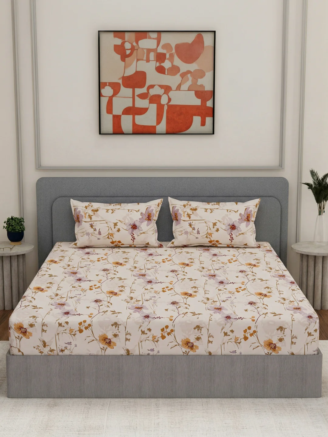 135 GSM Polyester King Size Bedsheet with 2 Pillow Covers Royal King Collection - Image 3