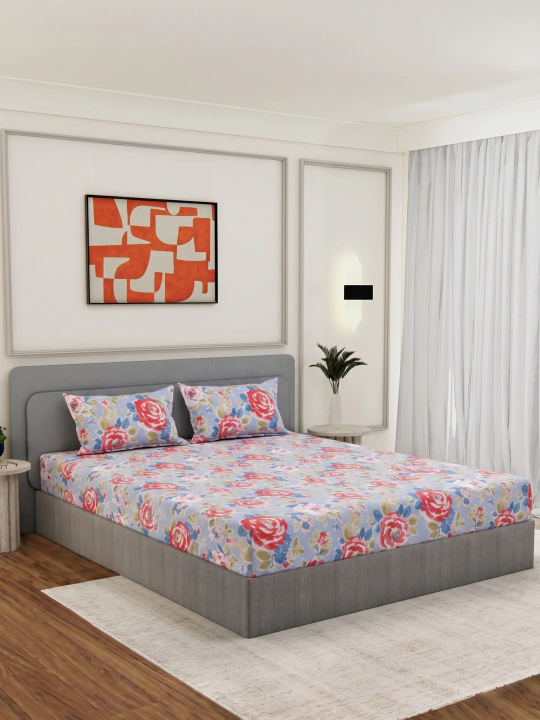 135 GSM Polyester King Size Bedsheet with 2 Pillow Covers Royal King Collection - Image 2